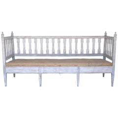 Mid-19th Century Swedish Settee or Bench with Burlap Covered Seat