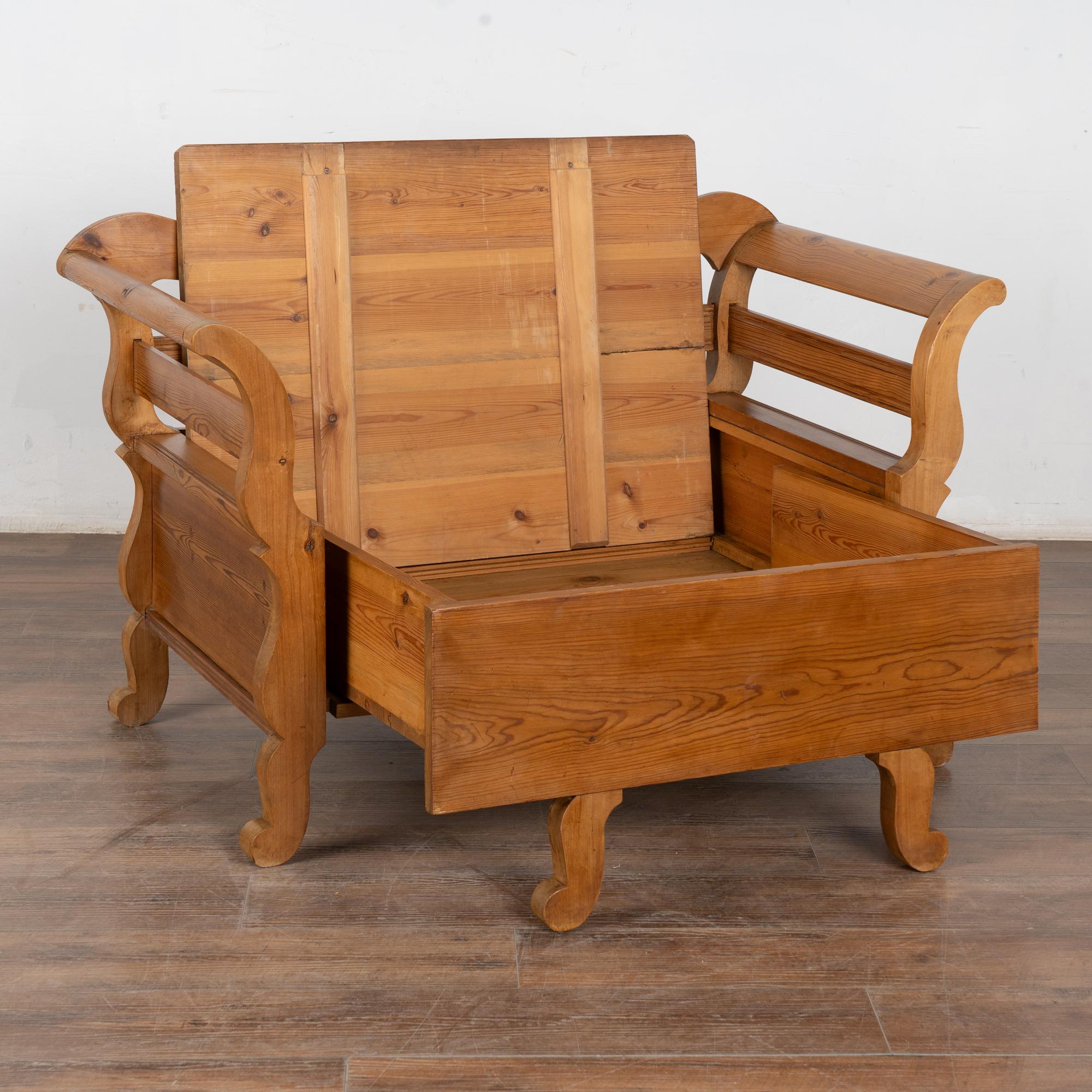 Country Mid 19th Century Swedish Small Pine Bench with Storage For Sale
