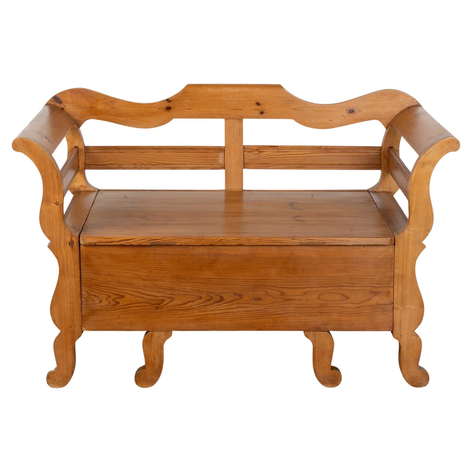 Mid 19th Century Swedish Small Pine Bench with Storage
