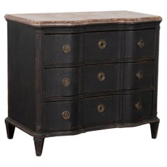 Mid 19th Century Swedish Stone Top Black Chest of Three Drawers