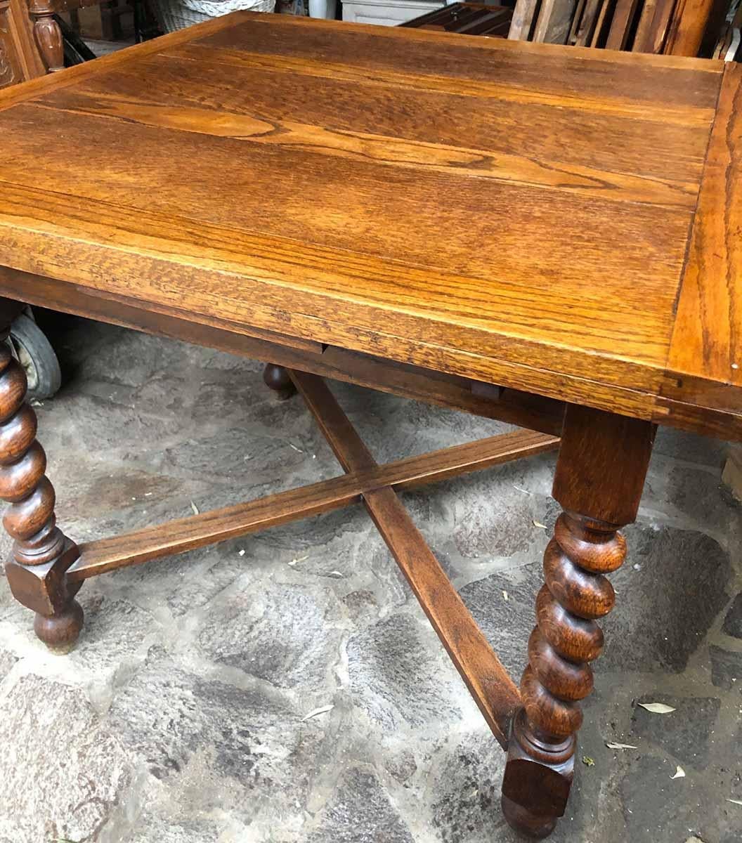 Country Mid-19th Century Table Oak Extendable Pull-Out Table Brown Tuscany Dining Table
