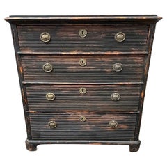 Mid-19th Century Tall Black Swedish 4 Drawer Gustavian Chest