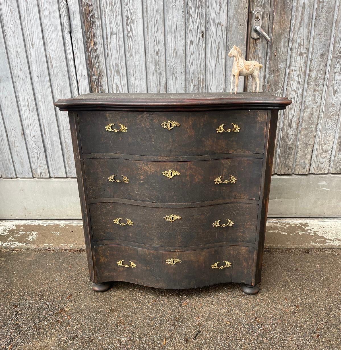 Mid-19th Century Tall Black Swedish Gustavian 4 Drawer Chest For Sale 1