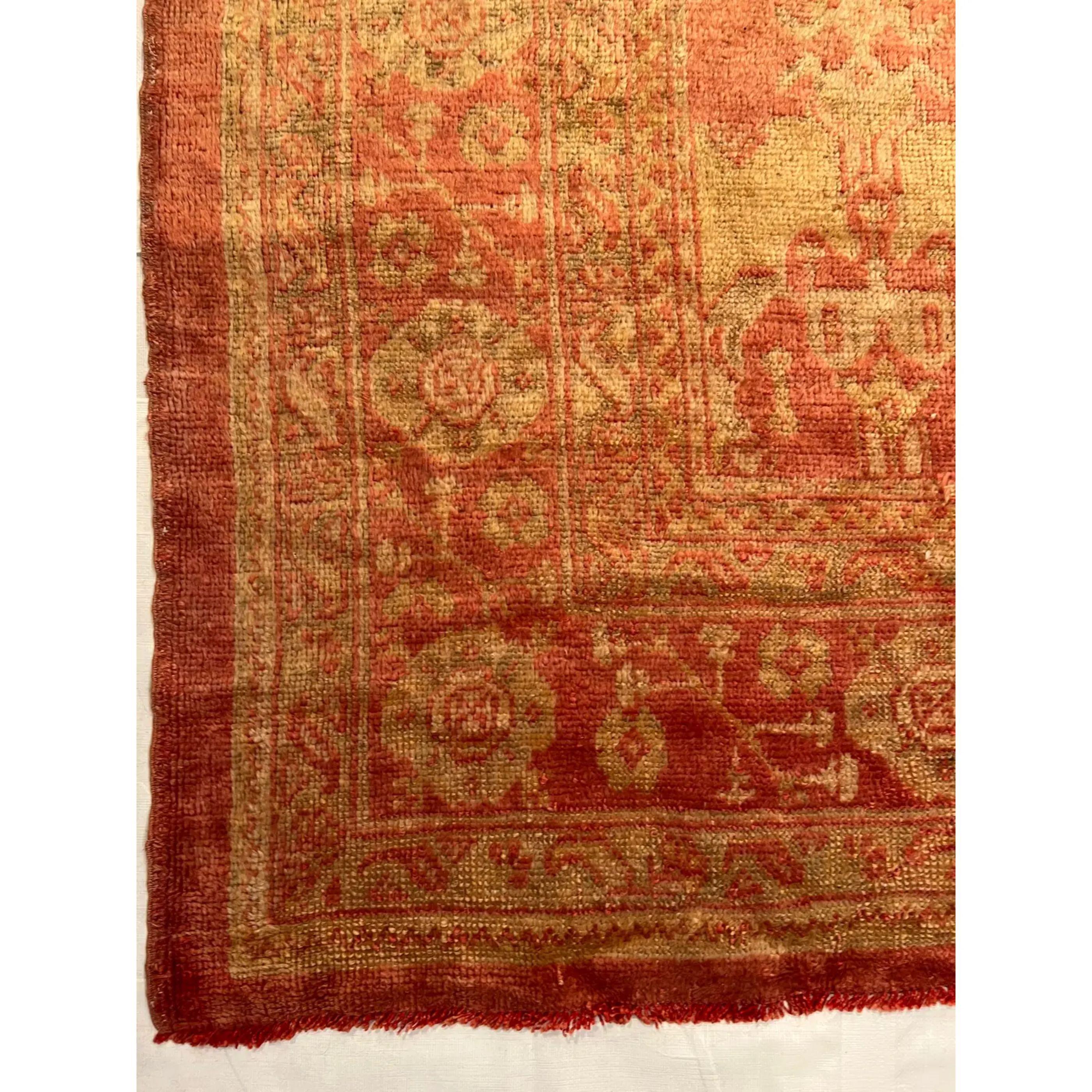 Mid 19th Century Tribal Turkish Oushak Rug In Good Condition For Sale In Los Angeles, US