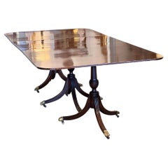 Antique Mid 19th Century Triple Pedestal Mahogany Table