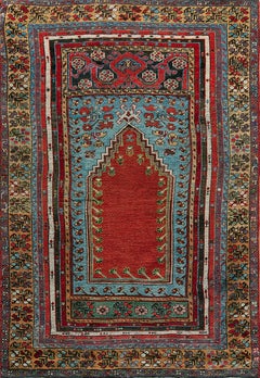 Tappeto da preghiera Kirshehir turco della metà del XIX secolo ( 3'8" x 5'3" - 112 x 160 cm )