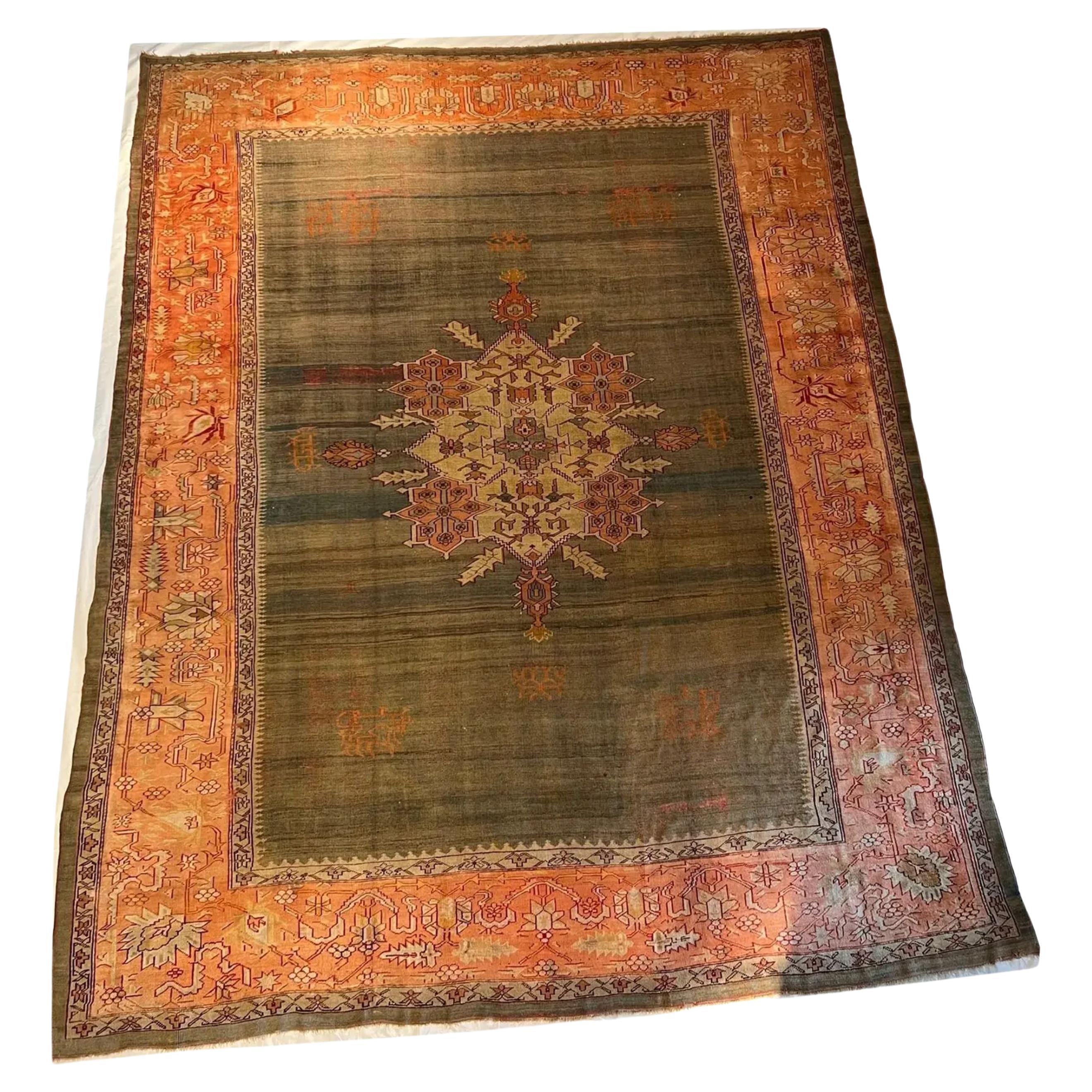 Mitte 19. Jahrhundert Türkisch Oushak Teppich 14'5" X 11'4"