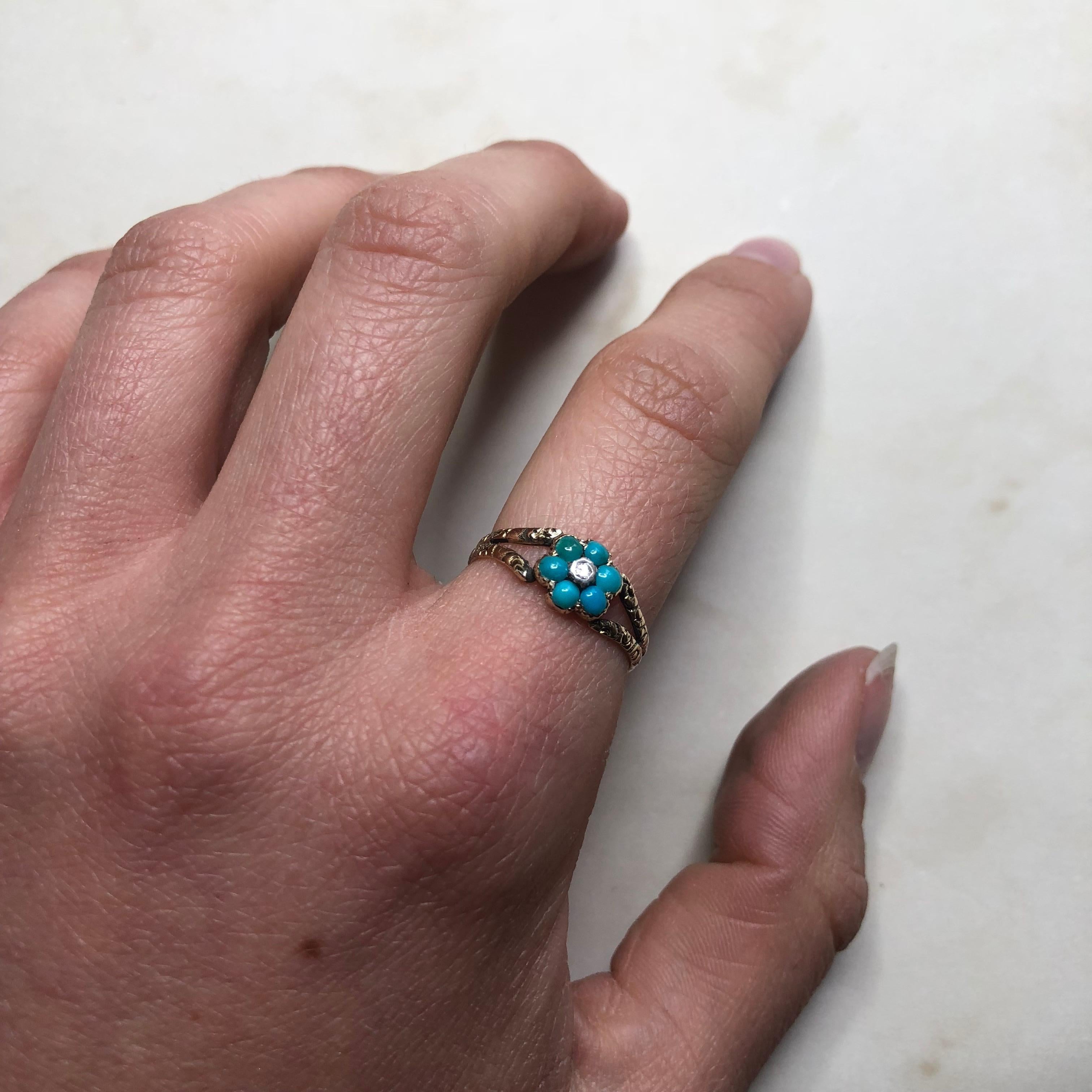 Mid-19th Century Turquoise and Diamond 15 Carat Cluster Ring For Sale 2