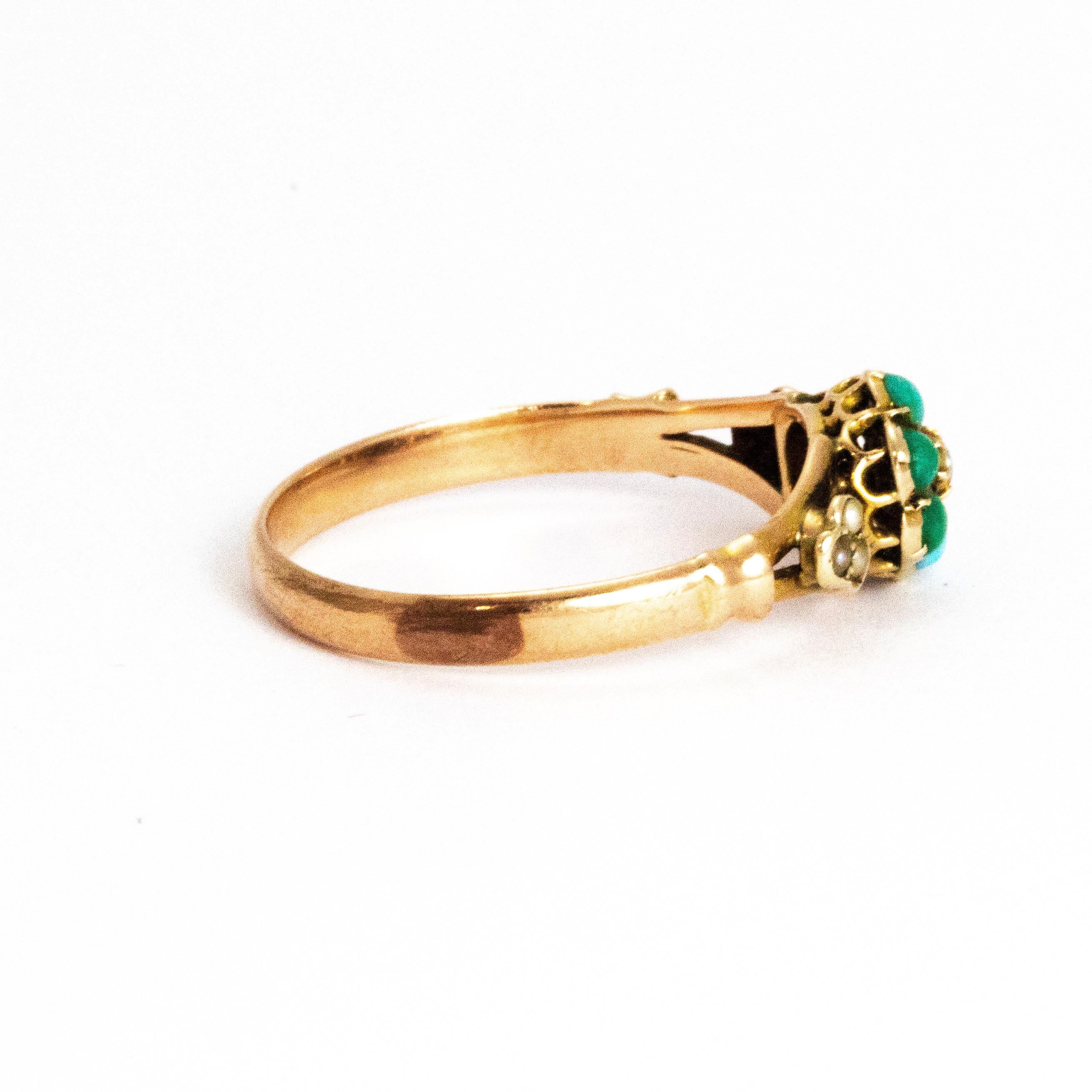 Mid-19th Century Turquoise and Pearl 15 Carat Gold Ring In Good Condition In Chipping Campden, GB
