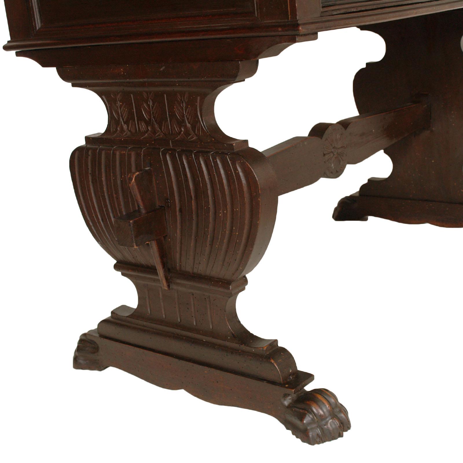Hand-Carved Mid-19th Century Tuscan Renaissance Antique Table Desk Hand Carved Solid Walnut For Sale
