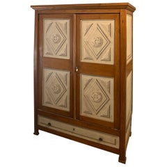 Mid-19th Century Tuscan Two-Door and One Drawer Painted Walnut Cupboard