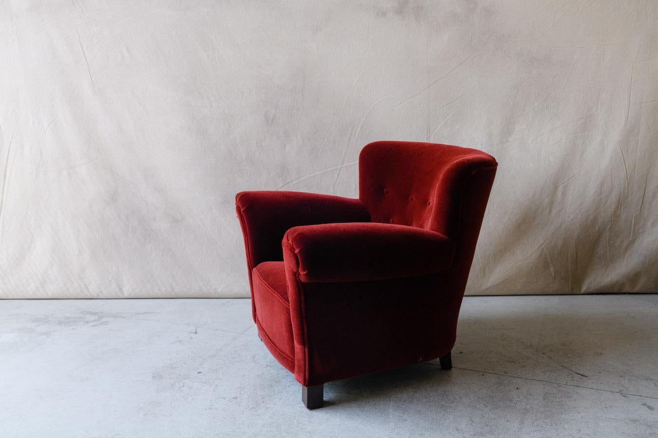 Mid-20th Century Mid 19th Century Velvet Lounge Chair From Denmark, Circa 1950 For Sale