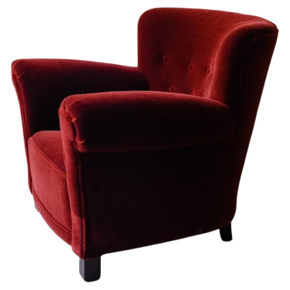 Mid 19th Century Velvet Lounge Chair From Denmark, Circa 1950