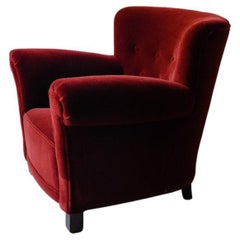 Retro Mid 19th Century Velvet Lounge Chair From Denmark, Circa 1950