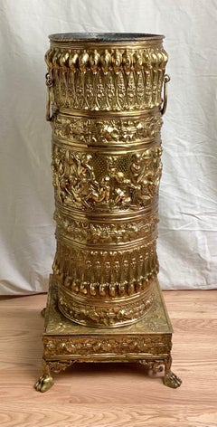 Mid-19th Century Victorian Brass Repoussé Umbrella or Walking Stick Stand