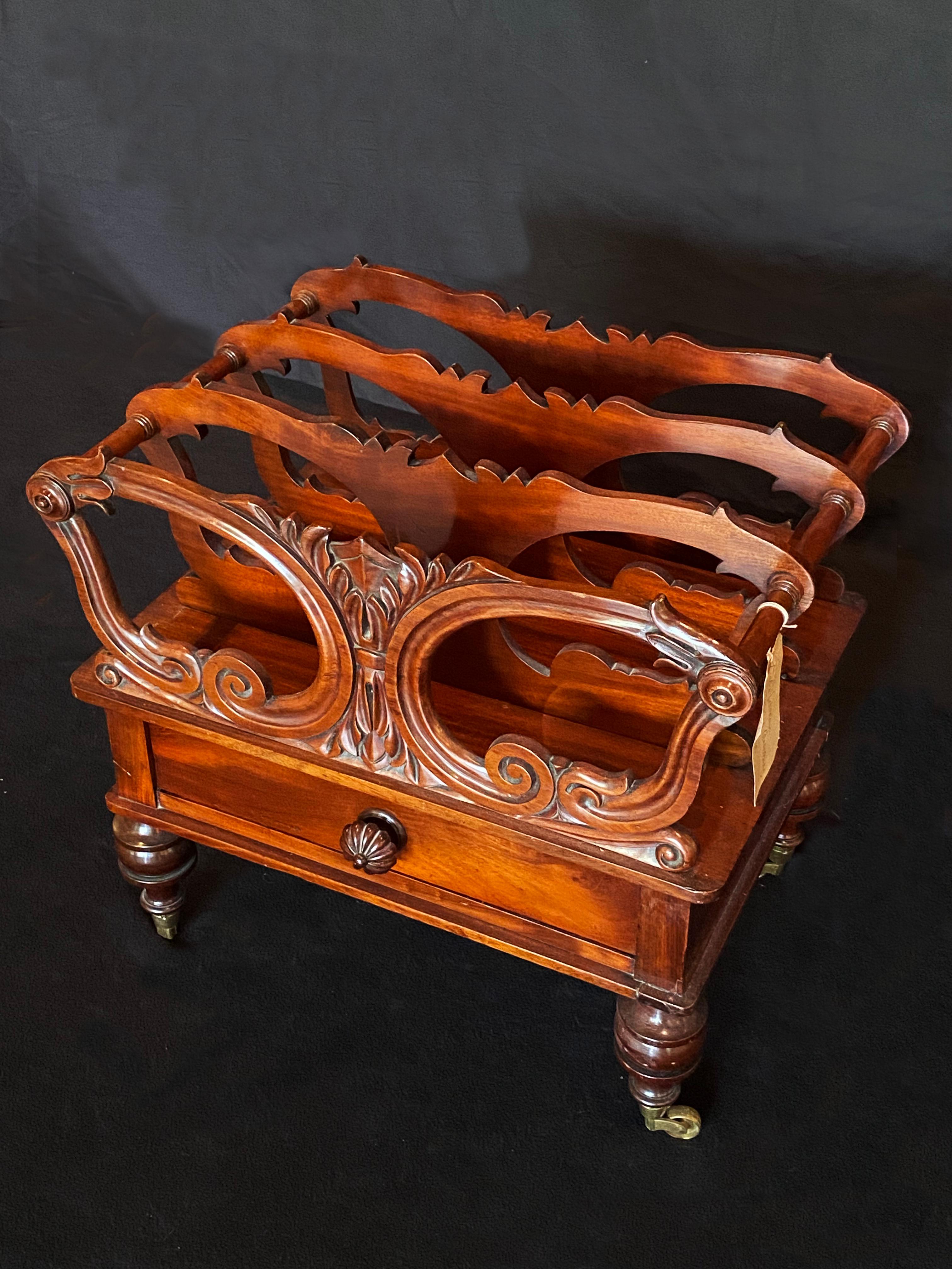 European Mid 19th Century Victorian Carved Mahogany Canterbury For Sale