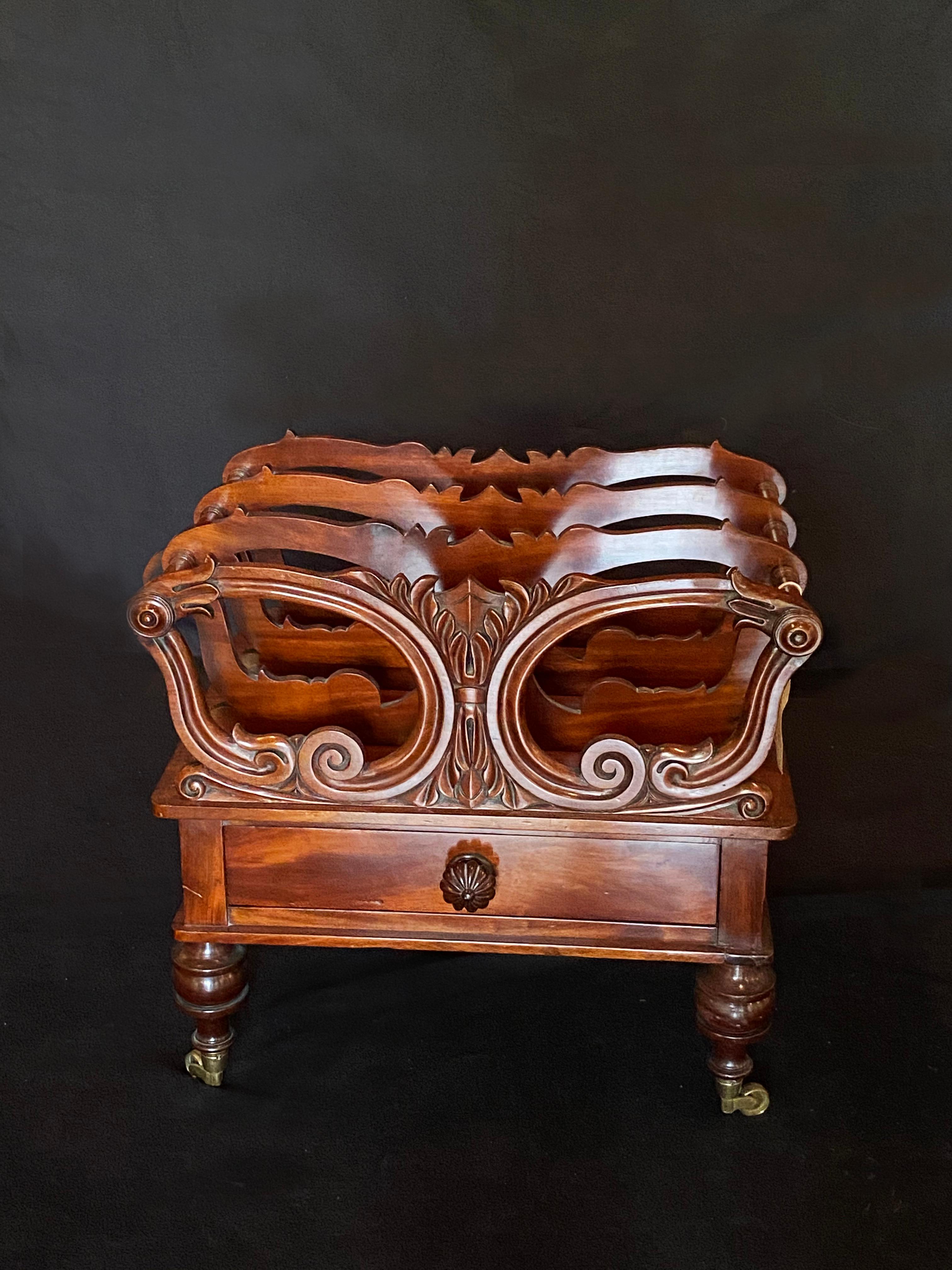 Mid 19th Century Victorian Carved Mahogany Canterbury In Good Condition For Sale In Shrewsbury, GB