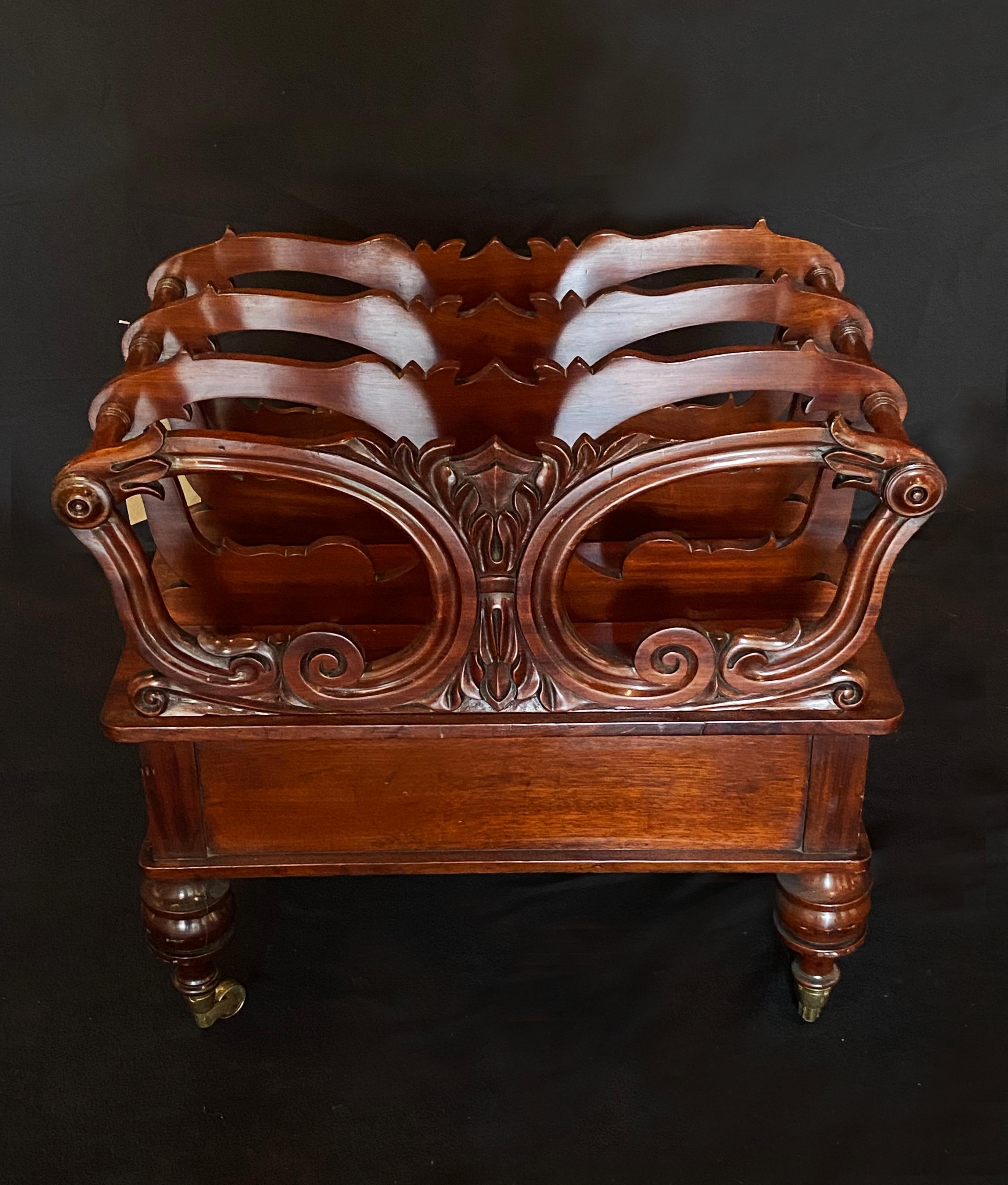 Mid 19th Century Victorian Carved Mahogany Canterbury For Sale 1
