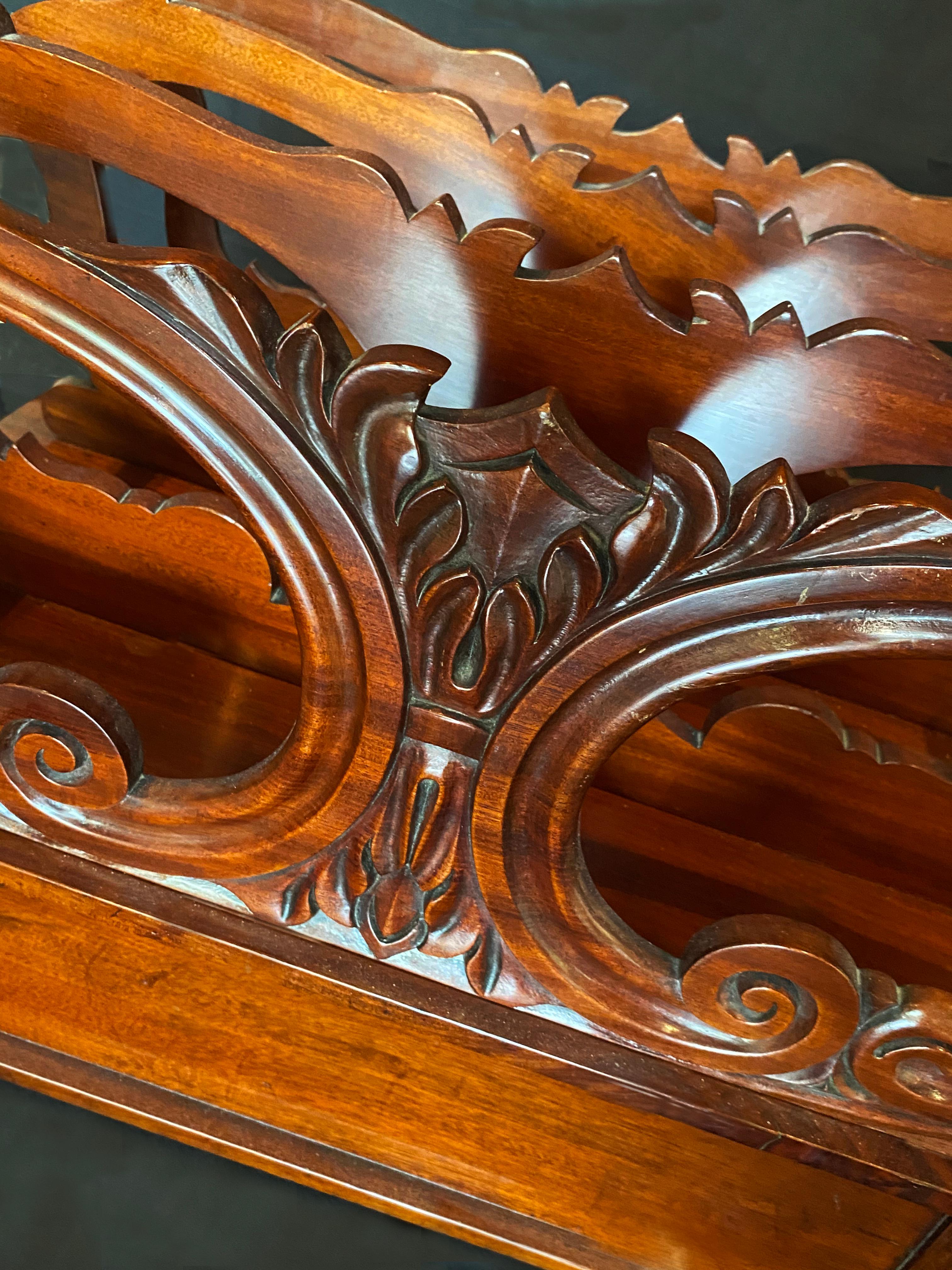 Mid 19th Century Victorian Carved Mahogany Canterbury For Sale 2