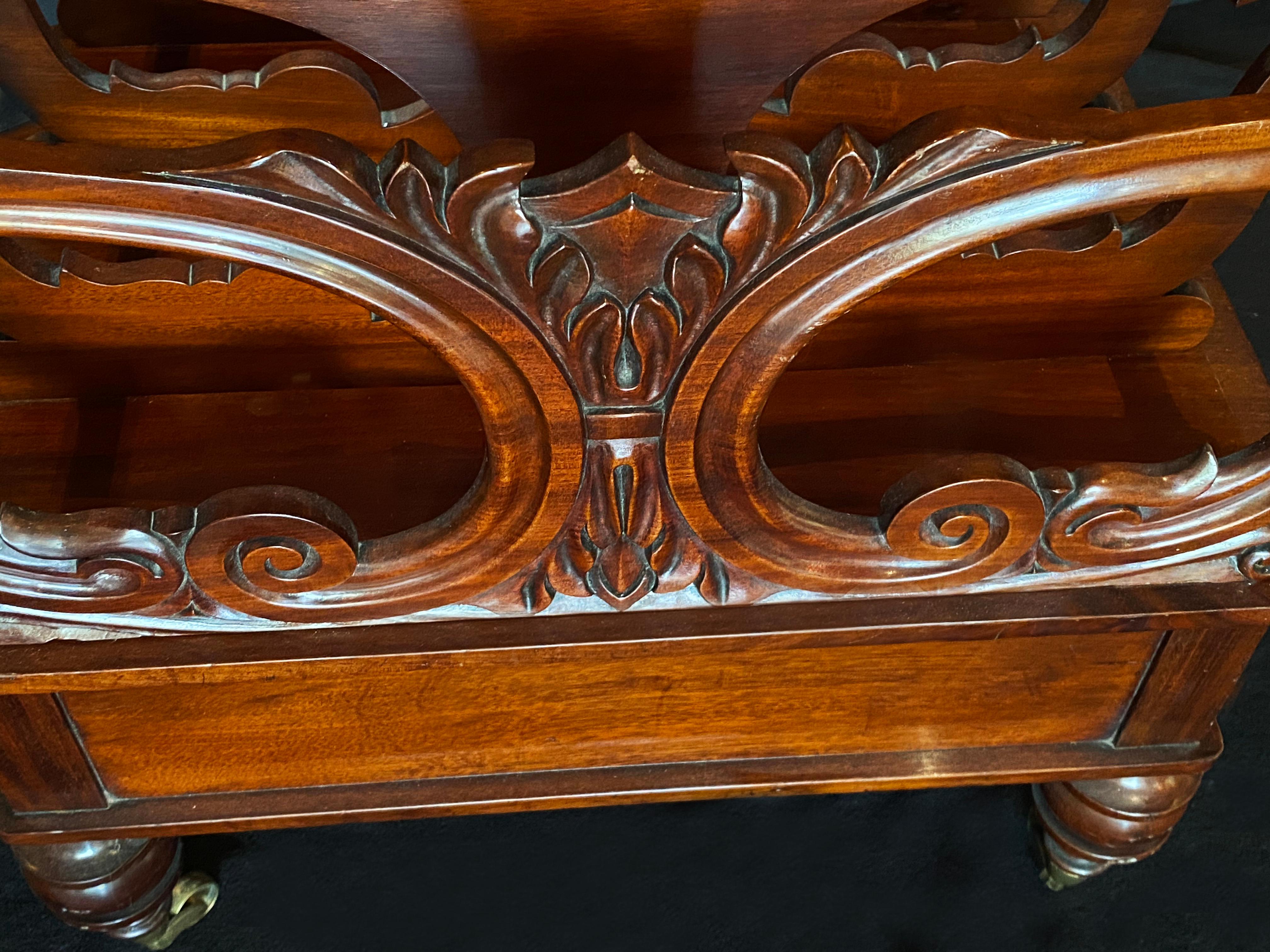 Mid 19th Century Victorian Carved Mahogany Canterbury For Sale 3