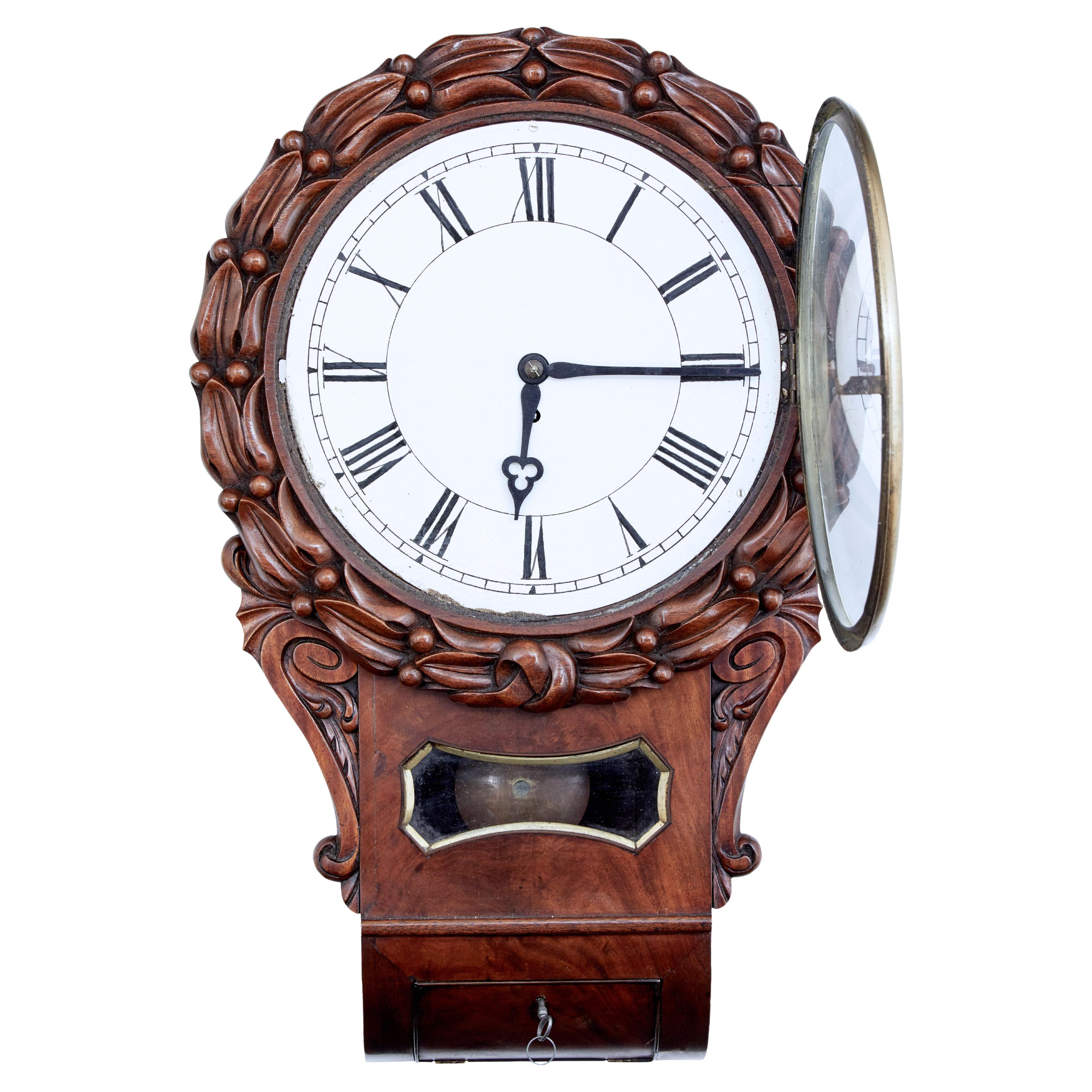 19th Century British Mahogany Schoolhouse or Railway Wall Clock at