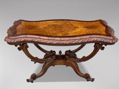 Mid 19th Century Victorian Period Burr Walnut Carved Centre Table