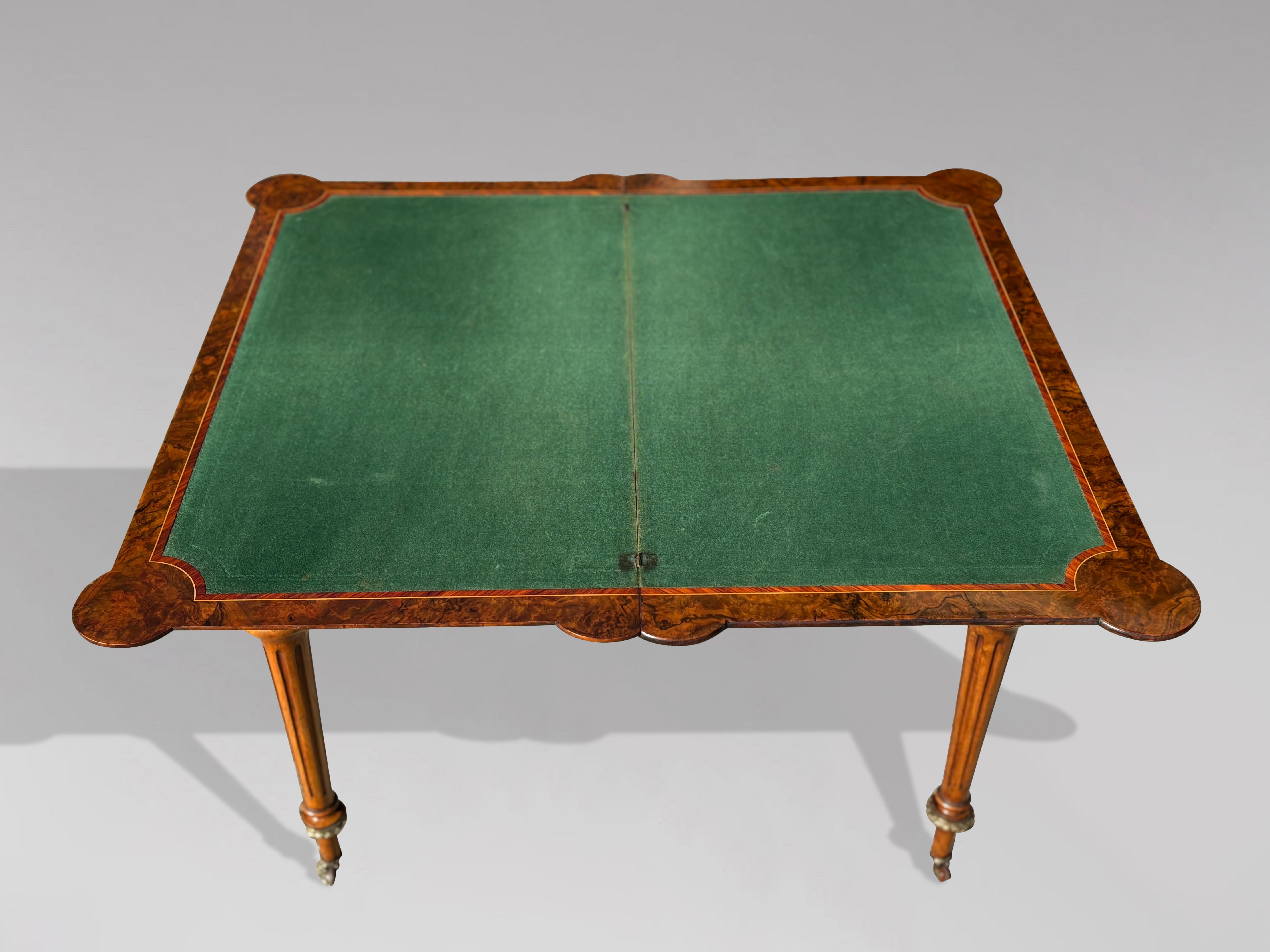 Mid 19th Century Victorian Period Burr Walnut & Inlay Folding Card Table 7