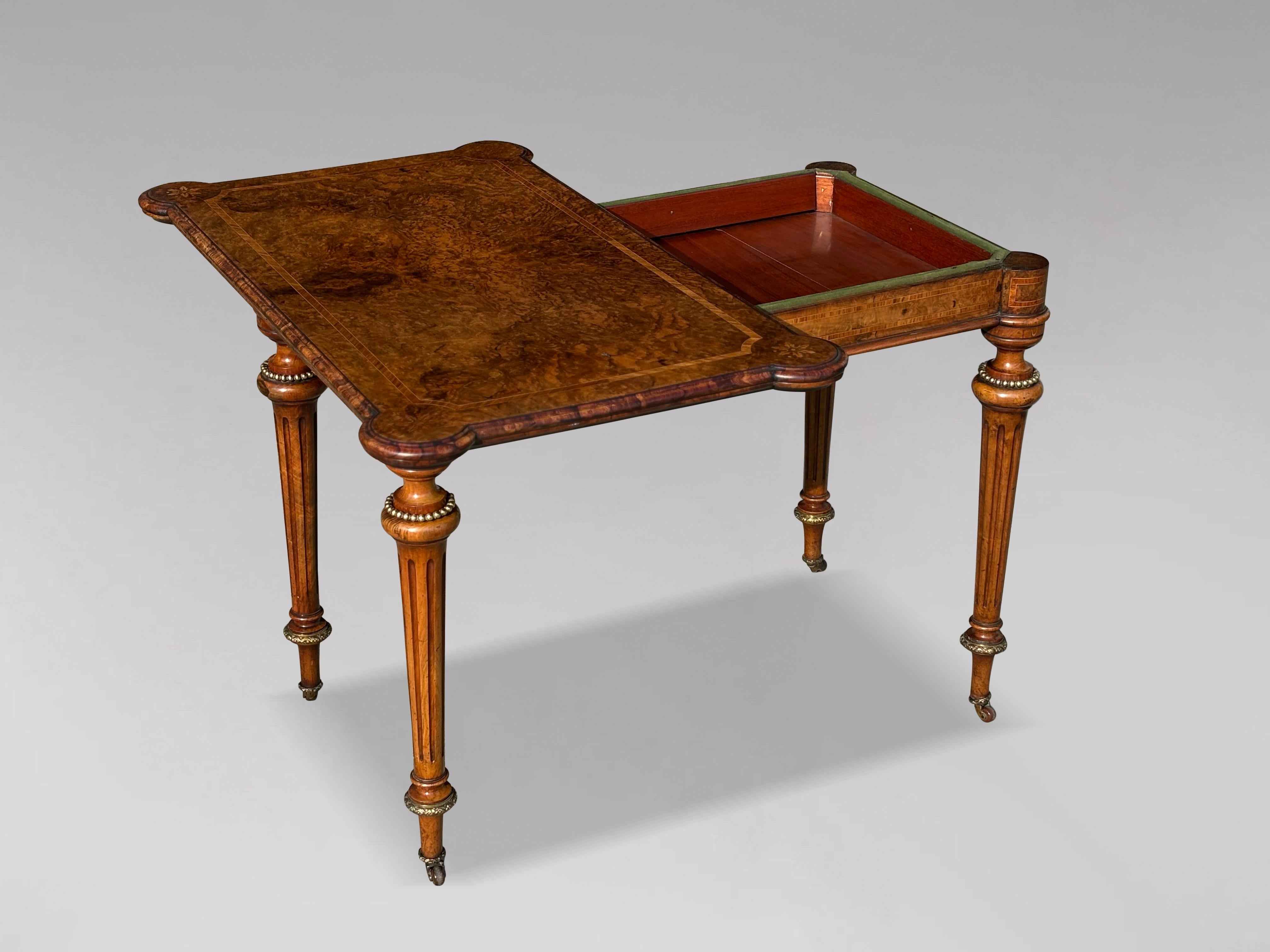 Polished Mid 19th Century Victorian Period Burr Walnut & Inlay Folding Card Table