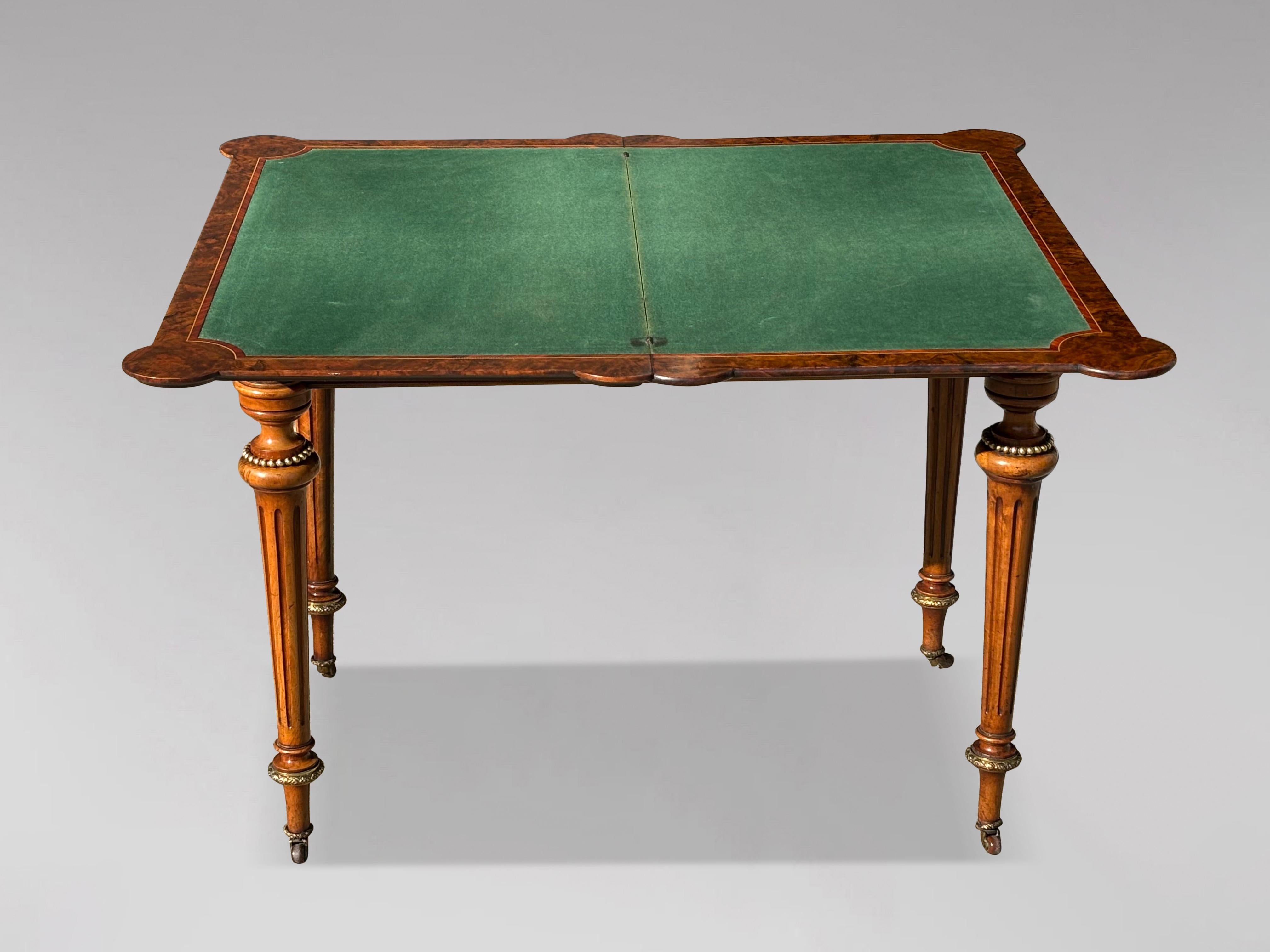 Mid 19th Century Victorian Period Burr Walnut & Inlay Folding Card Table In Good Condition In Petworth,West Sussex, GB