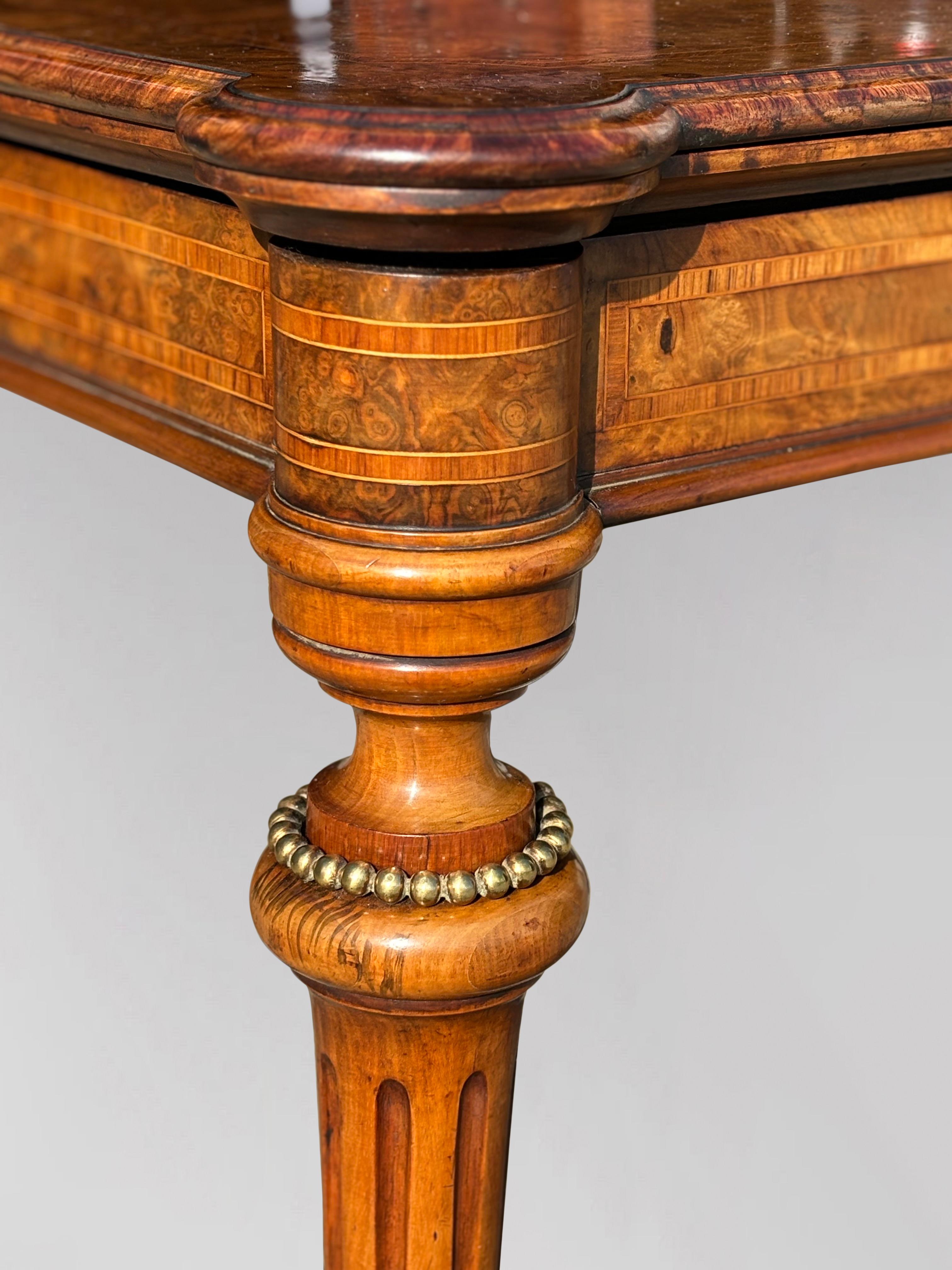 Mid 19th Century Victorian Period Burr Walnut & Inlay Folding Card Table 2