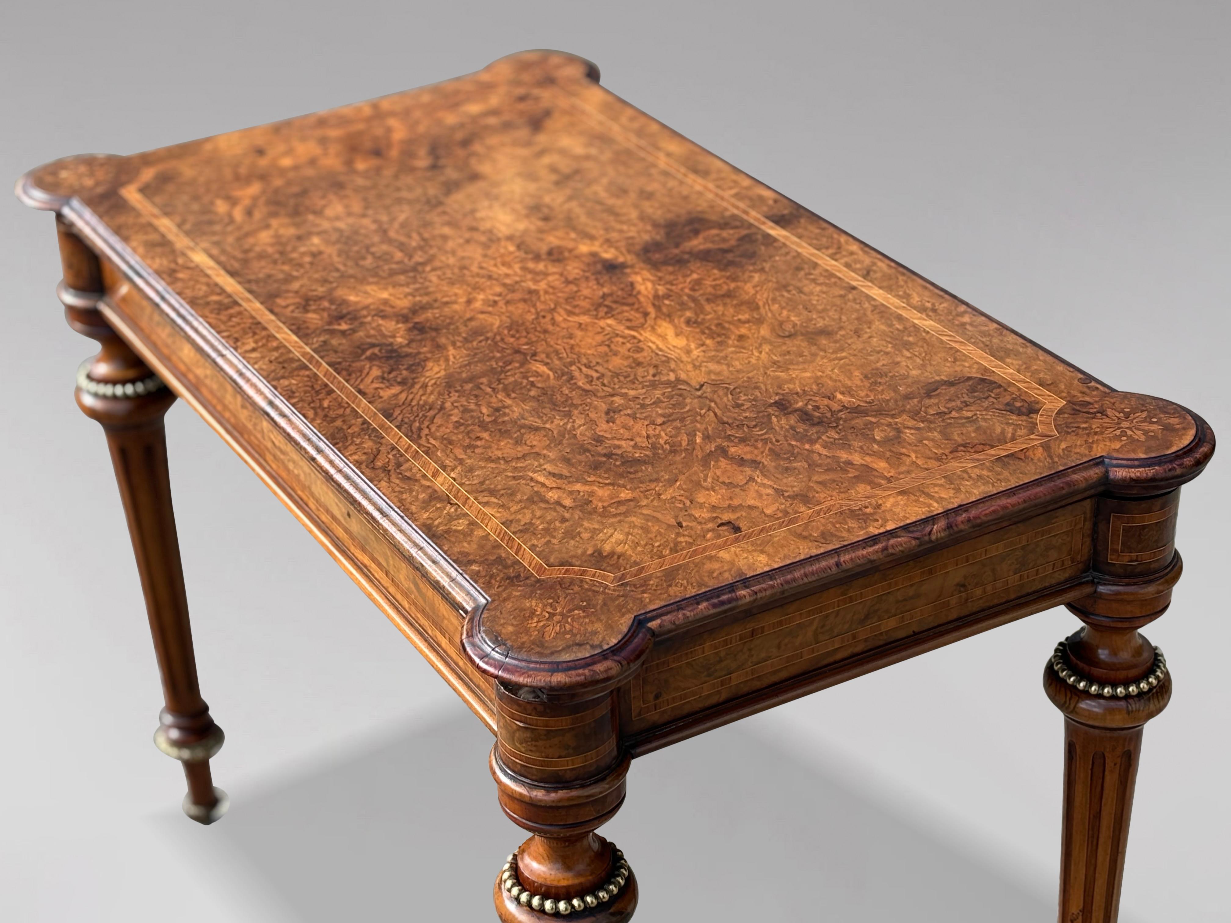 Mid 19th Century Victorian Period Burr Walnut & Inlay Folding Card Table 3