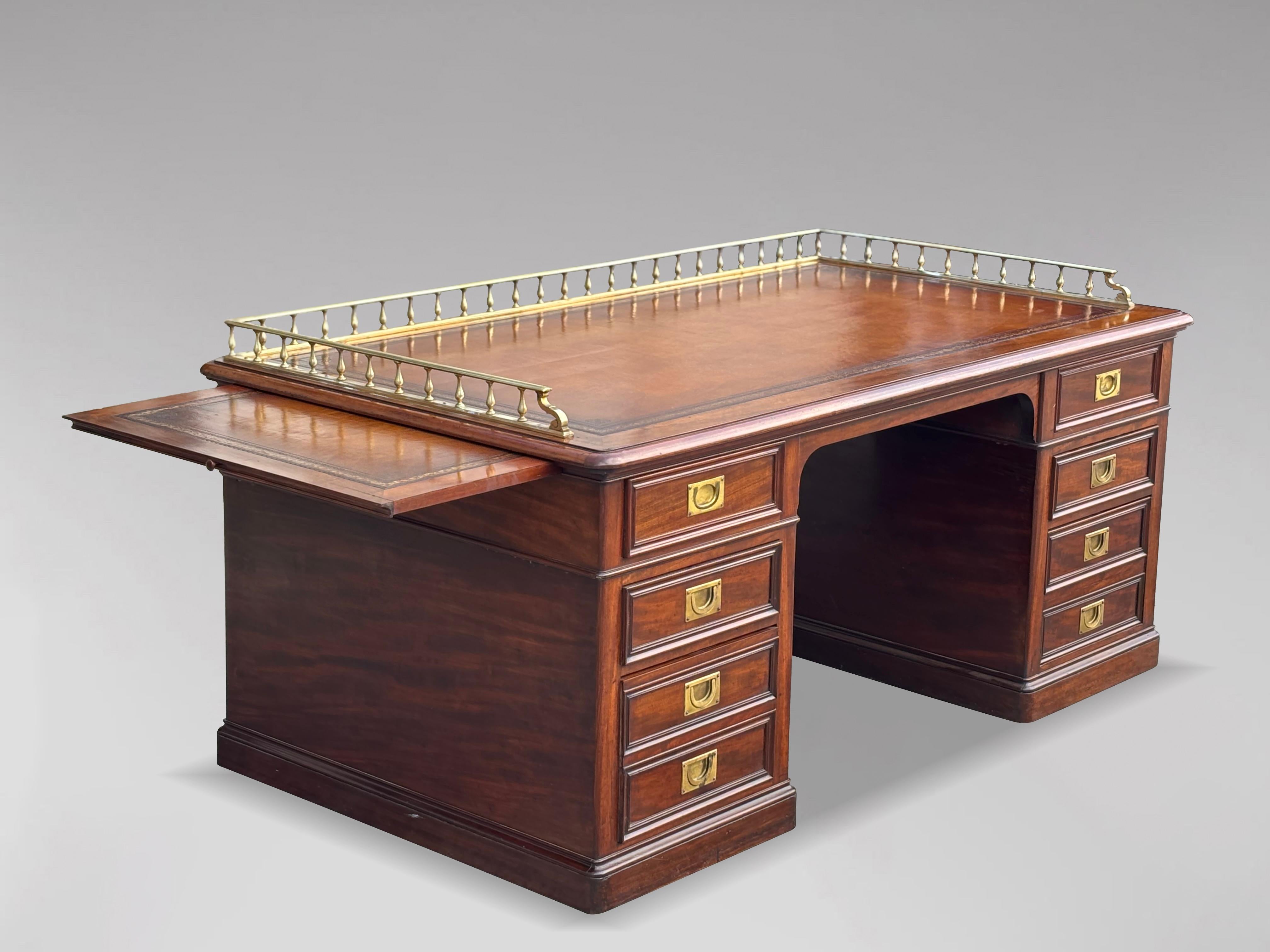 Mid 19th Century Victorian Period Mahogany & Leather Campaign Desk For Sale 9