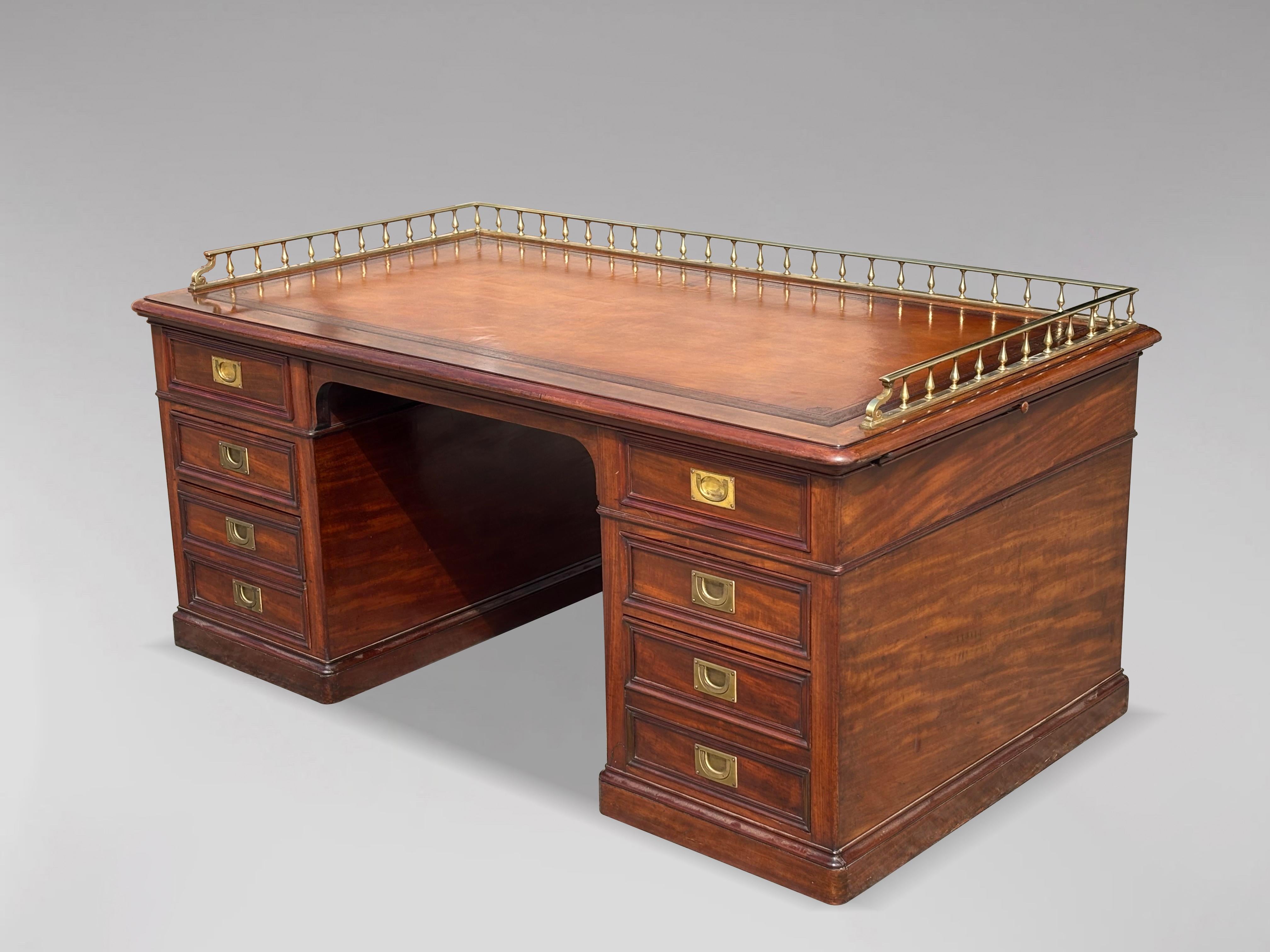 Mid 19th Century Victorian Period Mahogany & Leather Campaign Desk For Sale 10