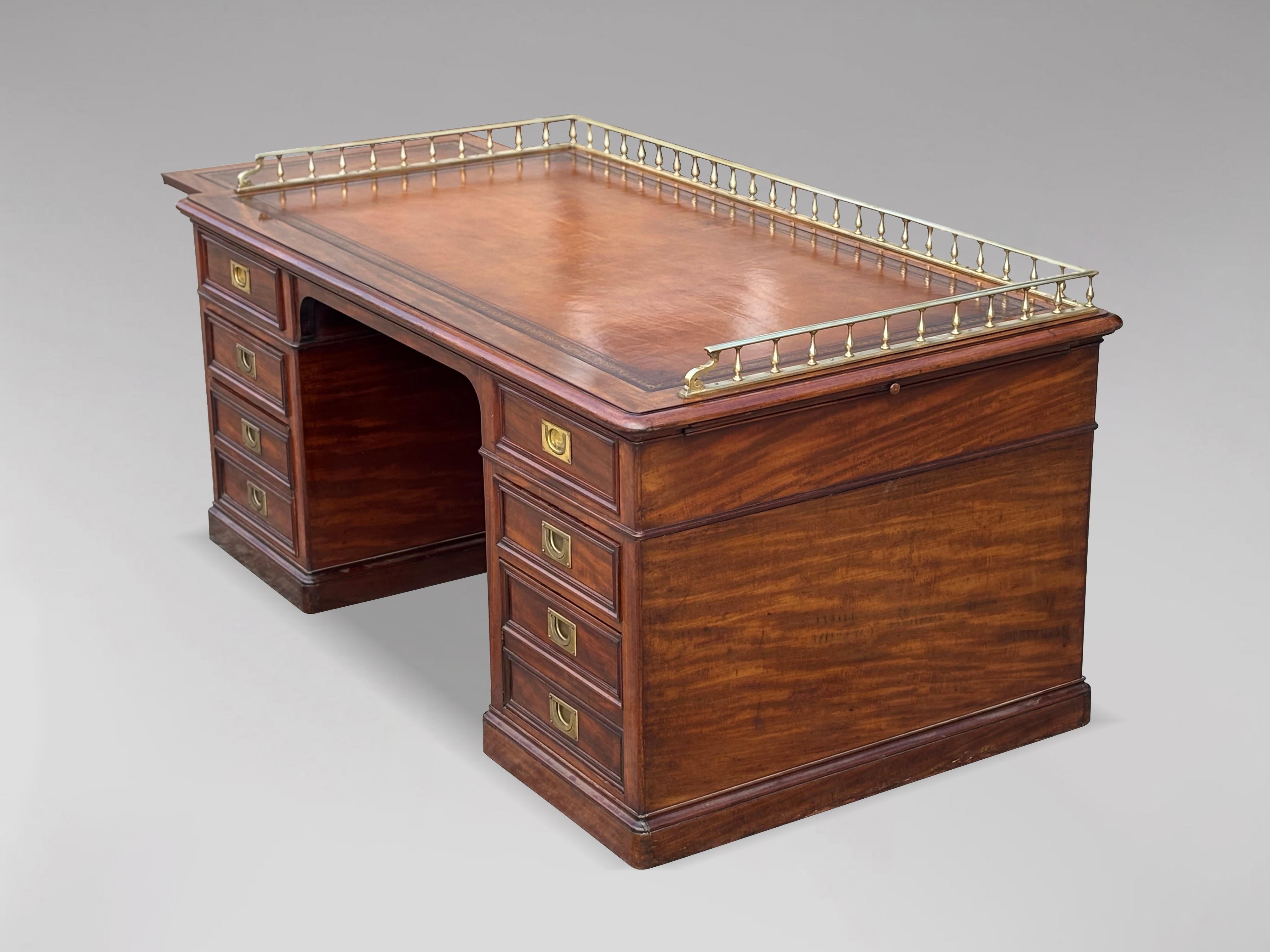Mid 19th Century Victorian Period Mahogany & Leather Campaign Desk For Sale 11