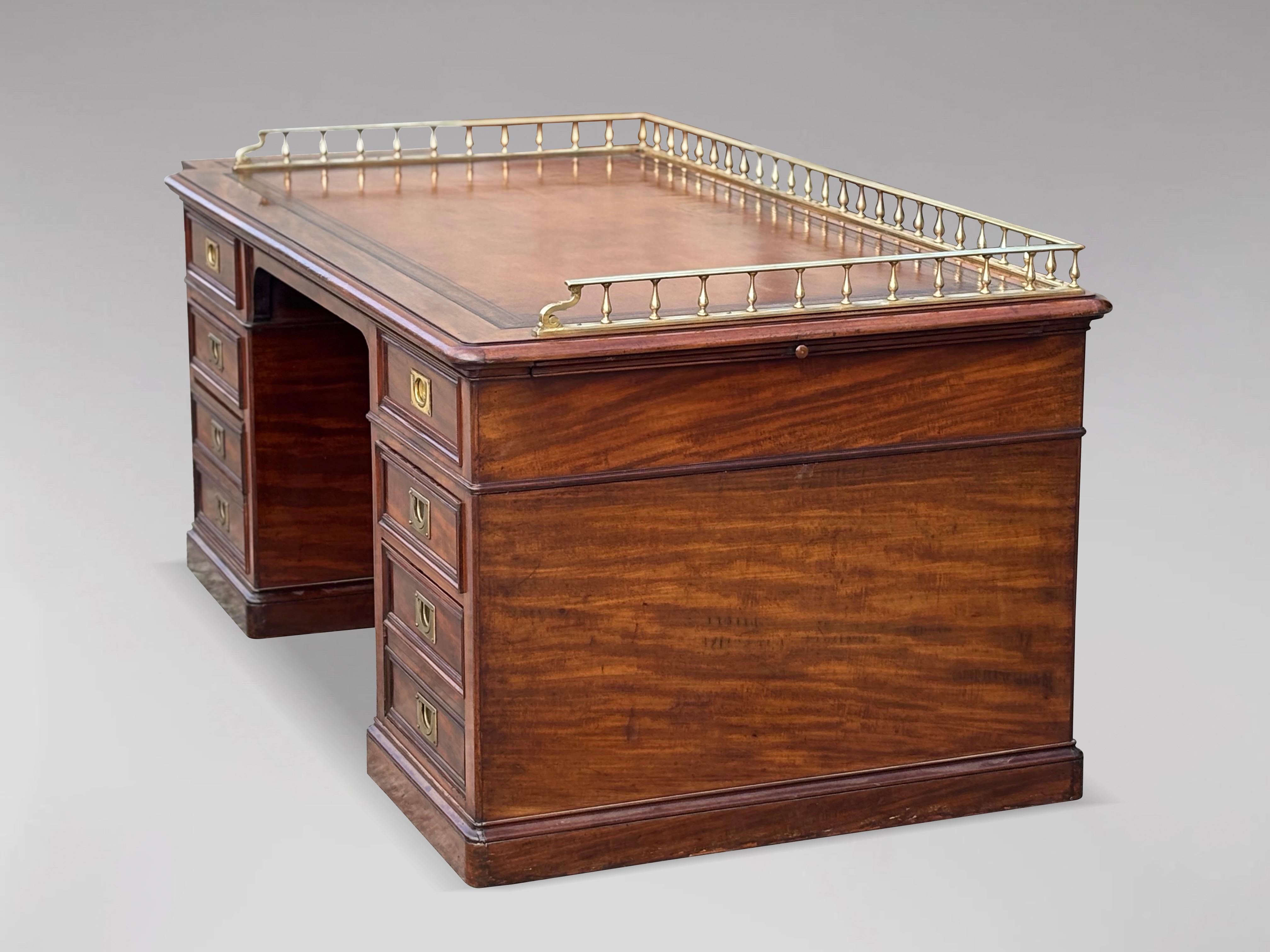 Mid 19th Century Victorian Period Mahogany & Leather Campaign Desk For Sale 12