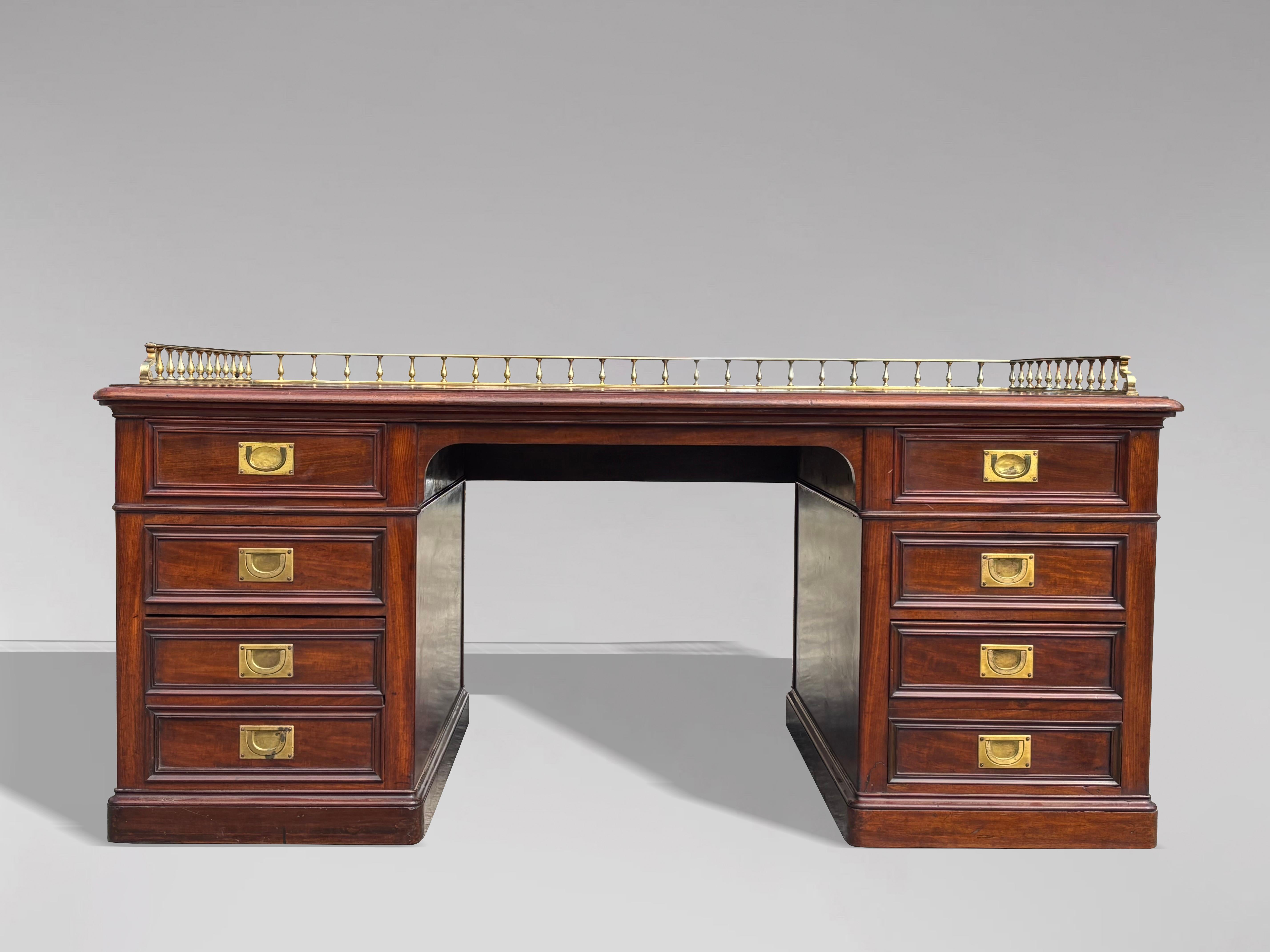 British Mid 19th Century Victorian Period Mahogany & Leather Campaign Desk For Sale