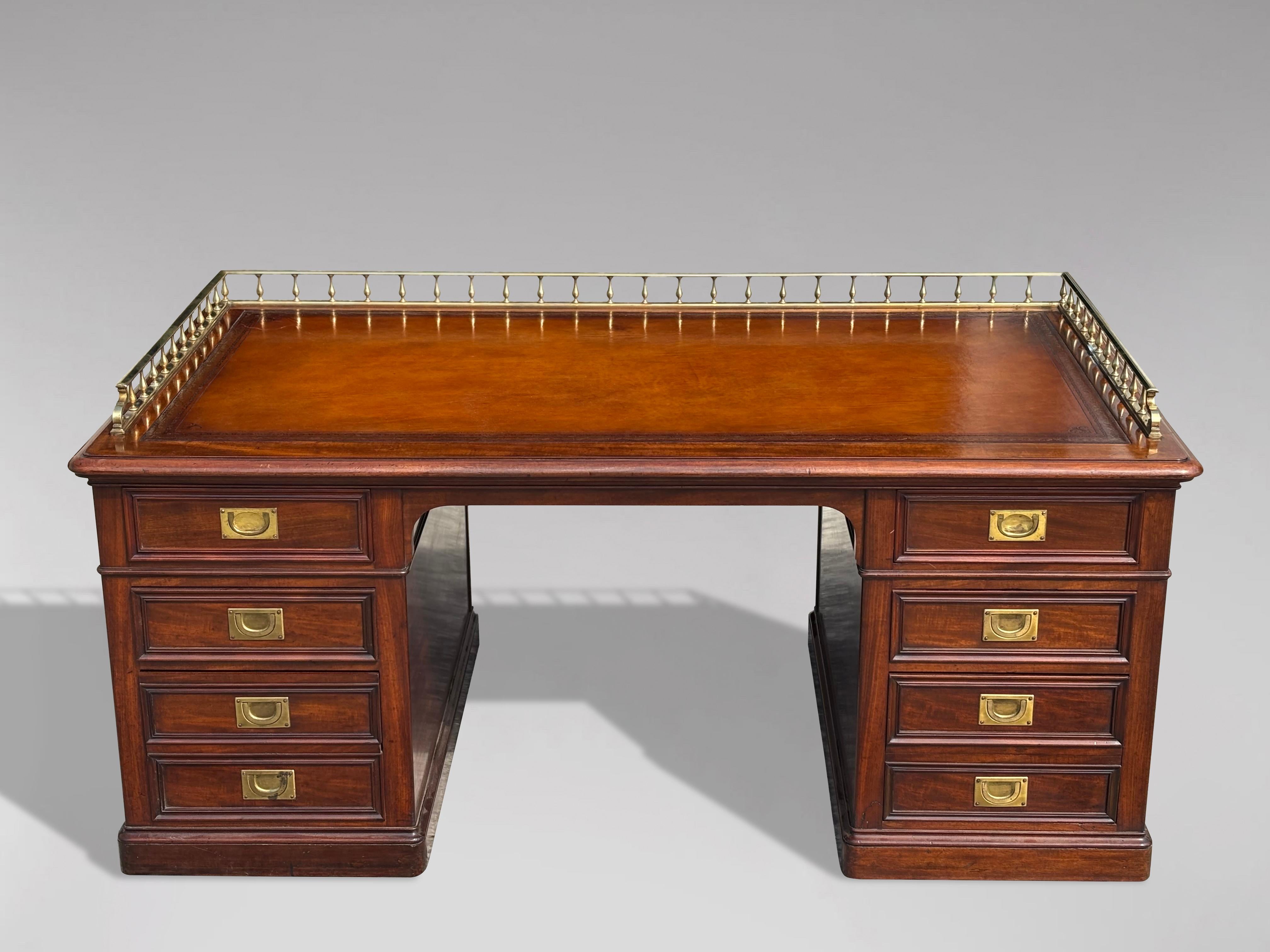 Mid 19th Century Victorian Period Mahogany & Leather Campaign Desk For Sale 3
