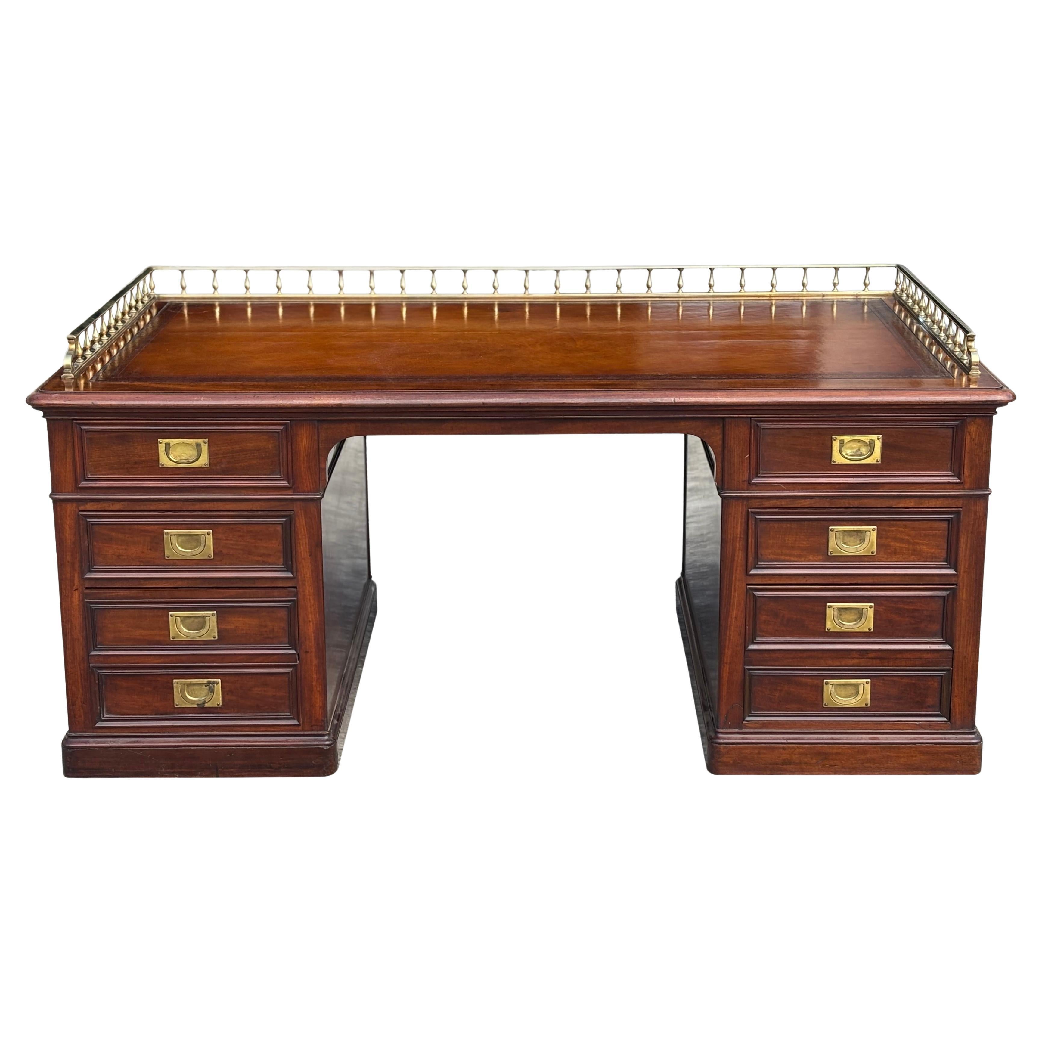 Mid 19th Century Victorian Period Mahogany & Leather Campaign Desk For Sale