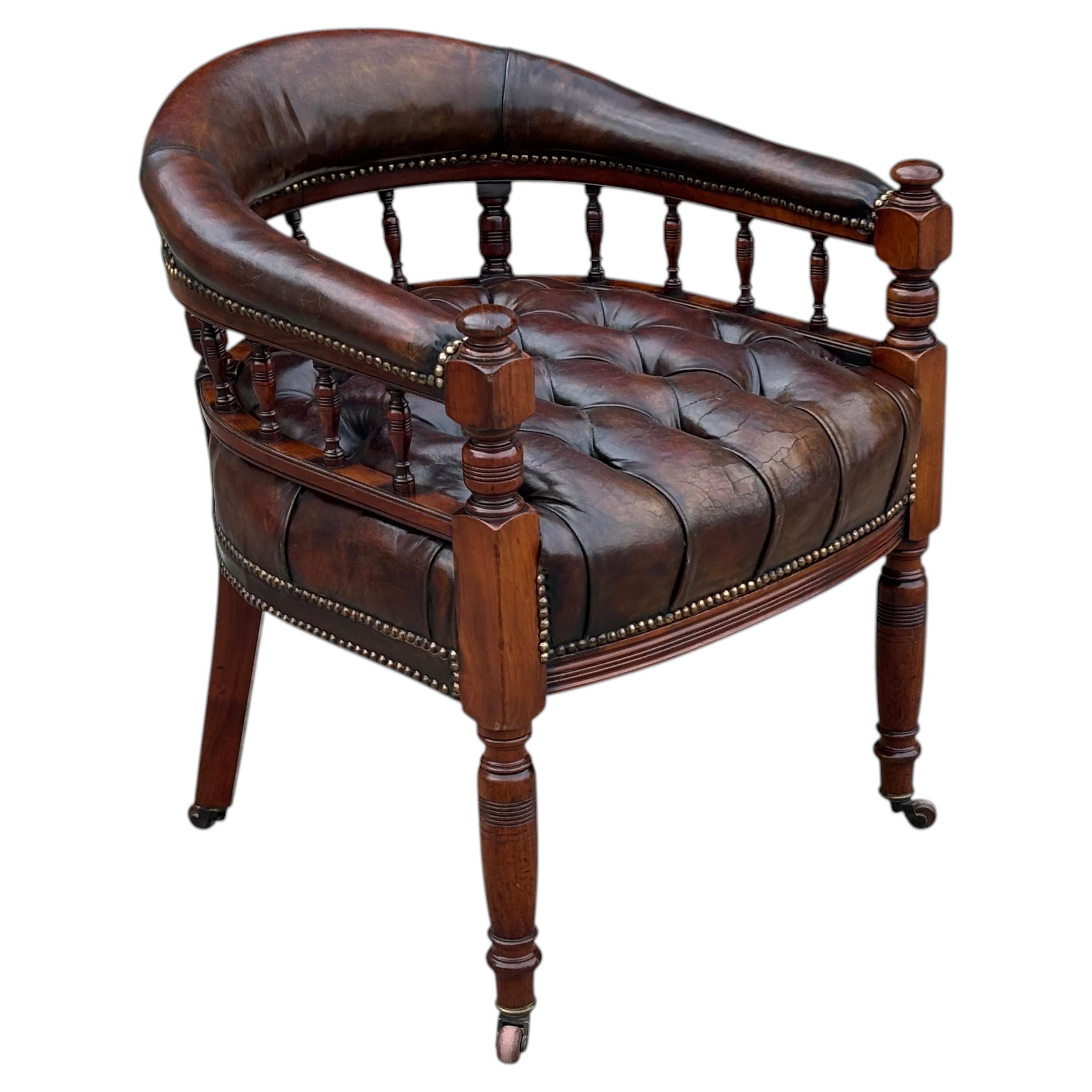 Mid 19th Century Victorian Period mahogany & Leather Desk Armchair