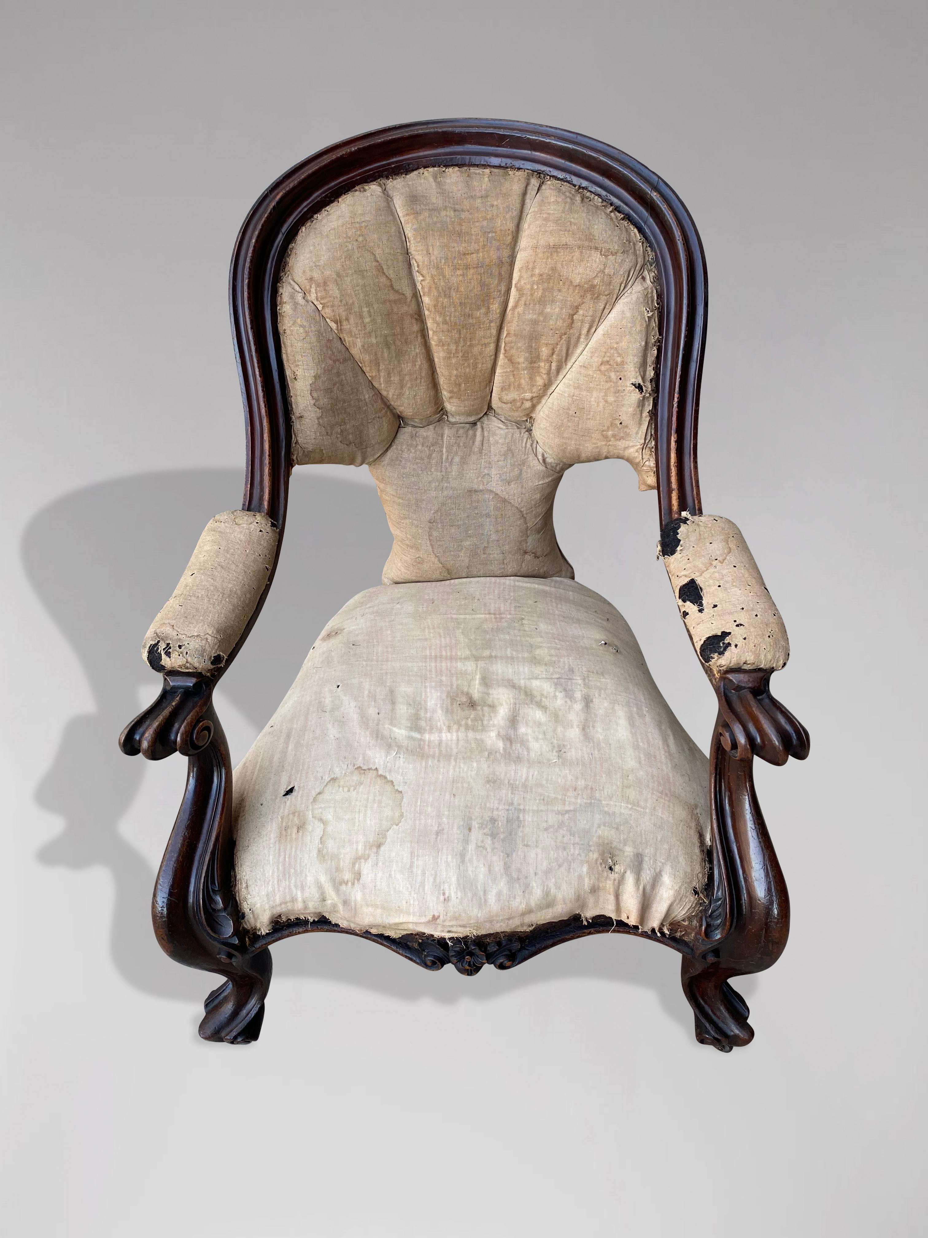 British Mid 19th Century Victorian Period Mahogany Open Armchair