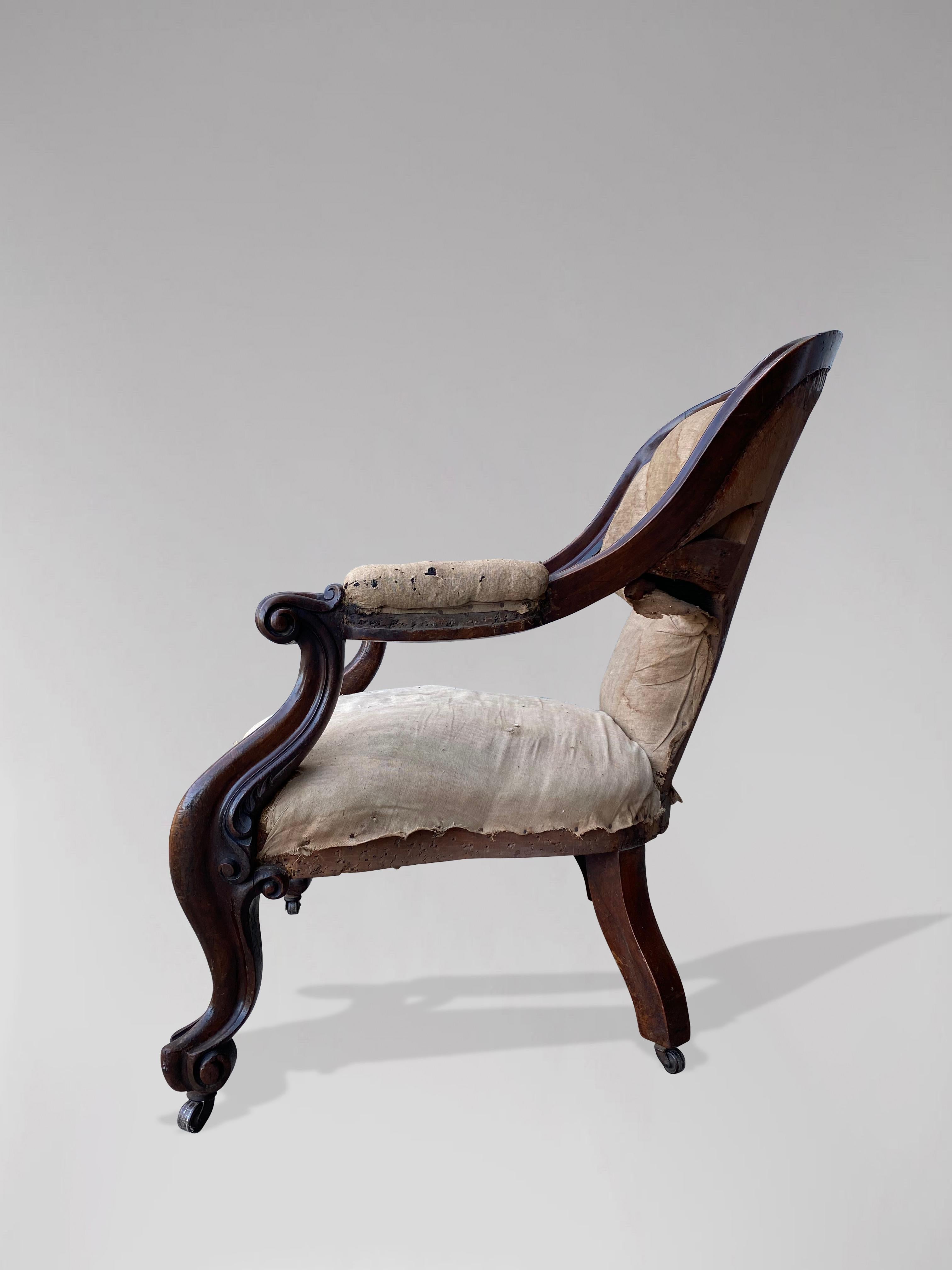 Mid 19th Century Victorian Period Mahogany Open Armchair In Good Condition In Petworth,West Sussex, GB