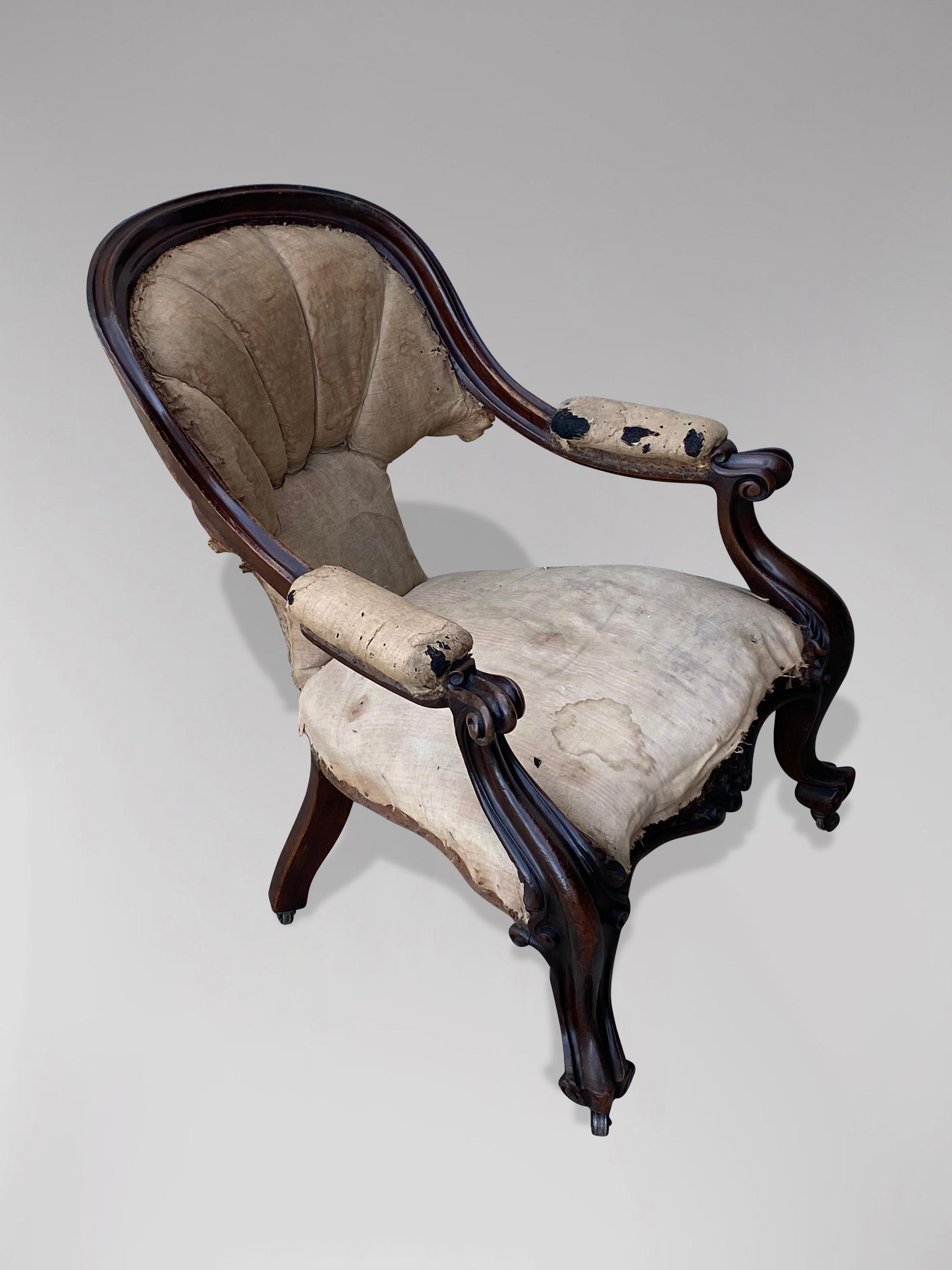 Mid 19th Century Victorian Period Mahogany Open Armchair 1