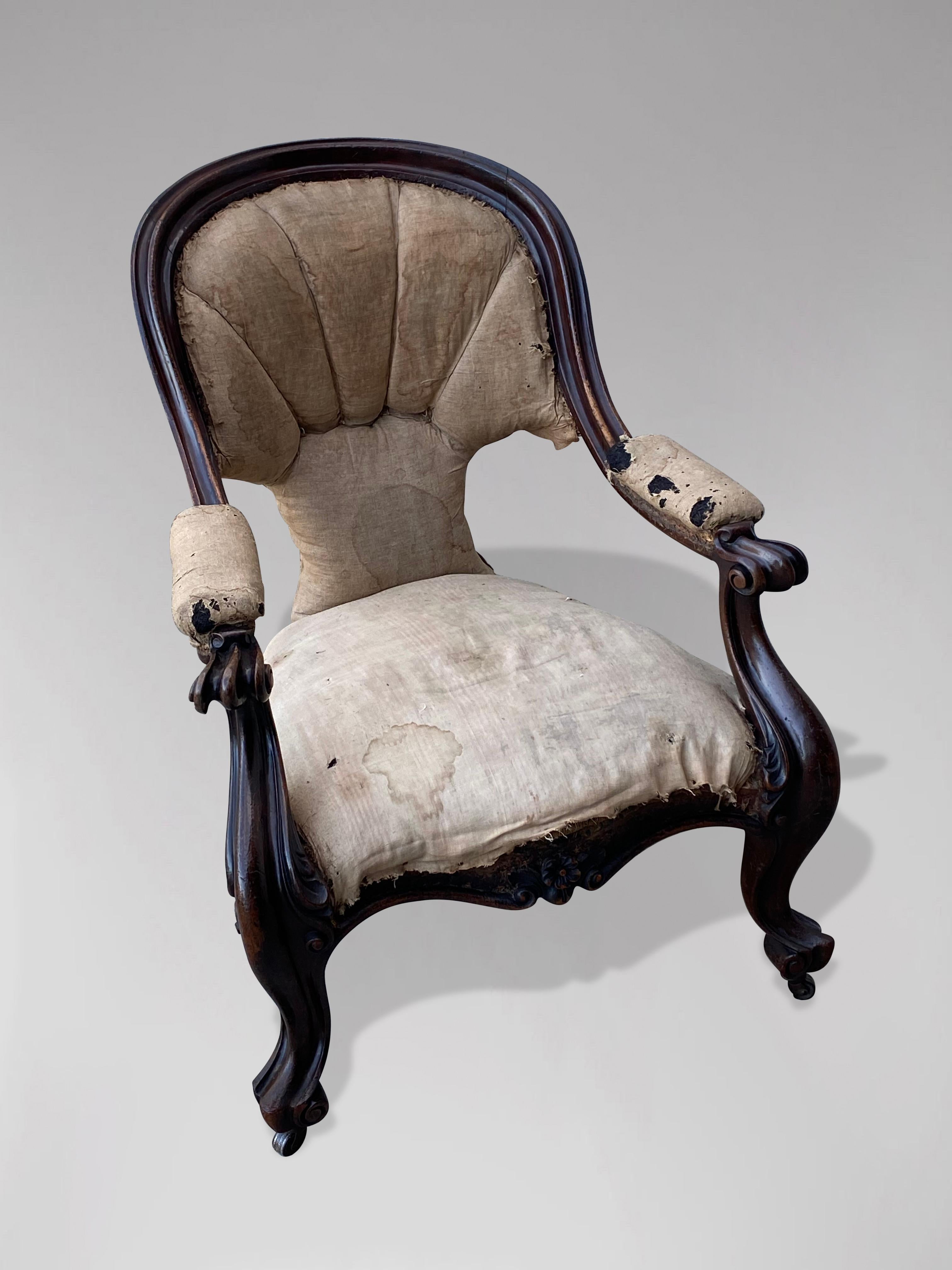 Mid 19th Century Victorian Period Mahogany Open Armchair 2