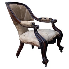 Antique Mid 19th Century Victorian Period Mahogany Open Armchair