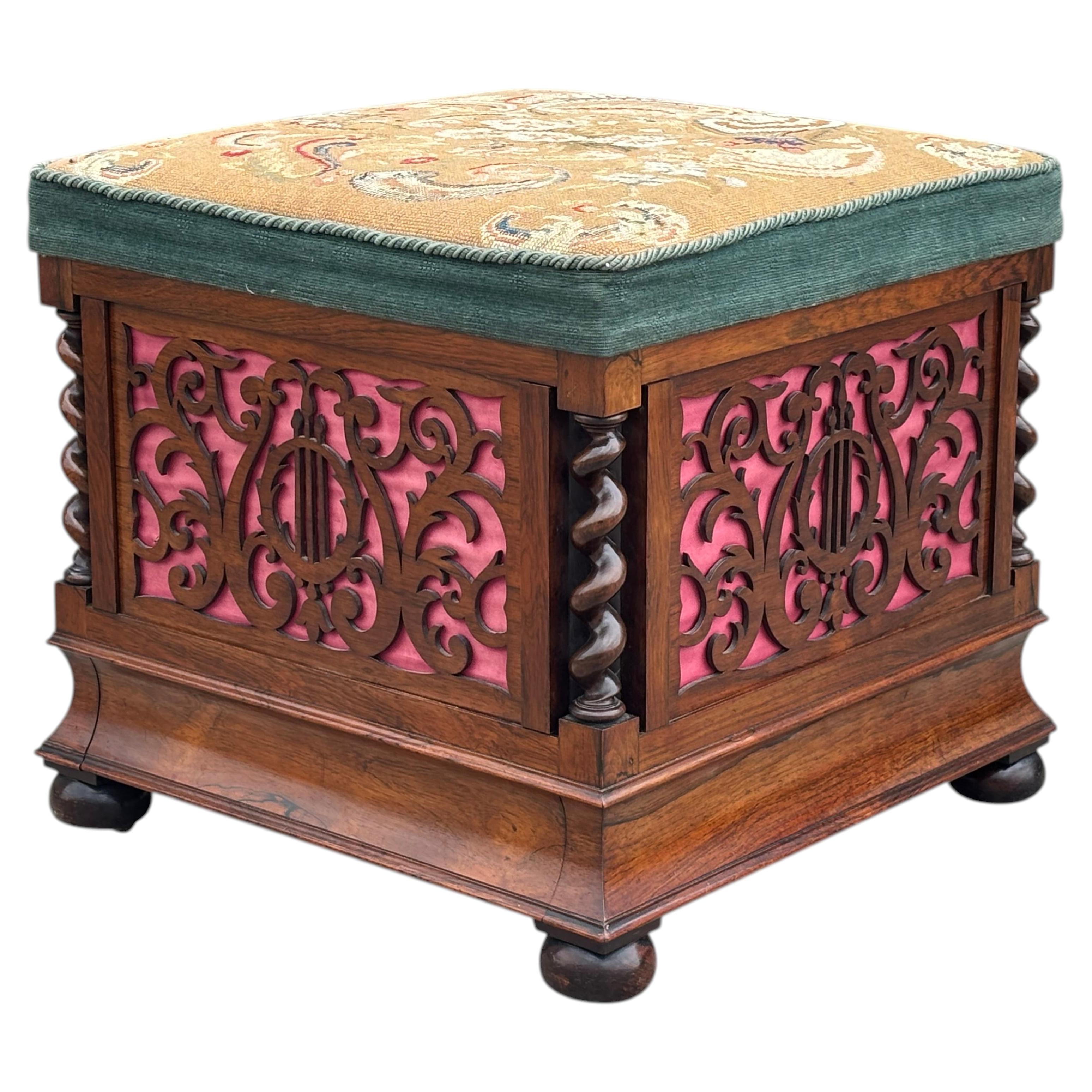 Mid 19th Century Victorian Period Rosewood Piano Stool For Sale