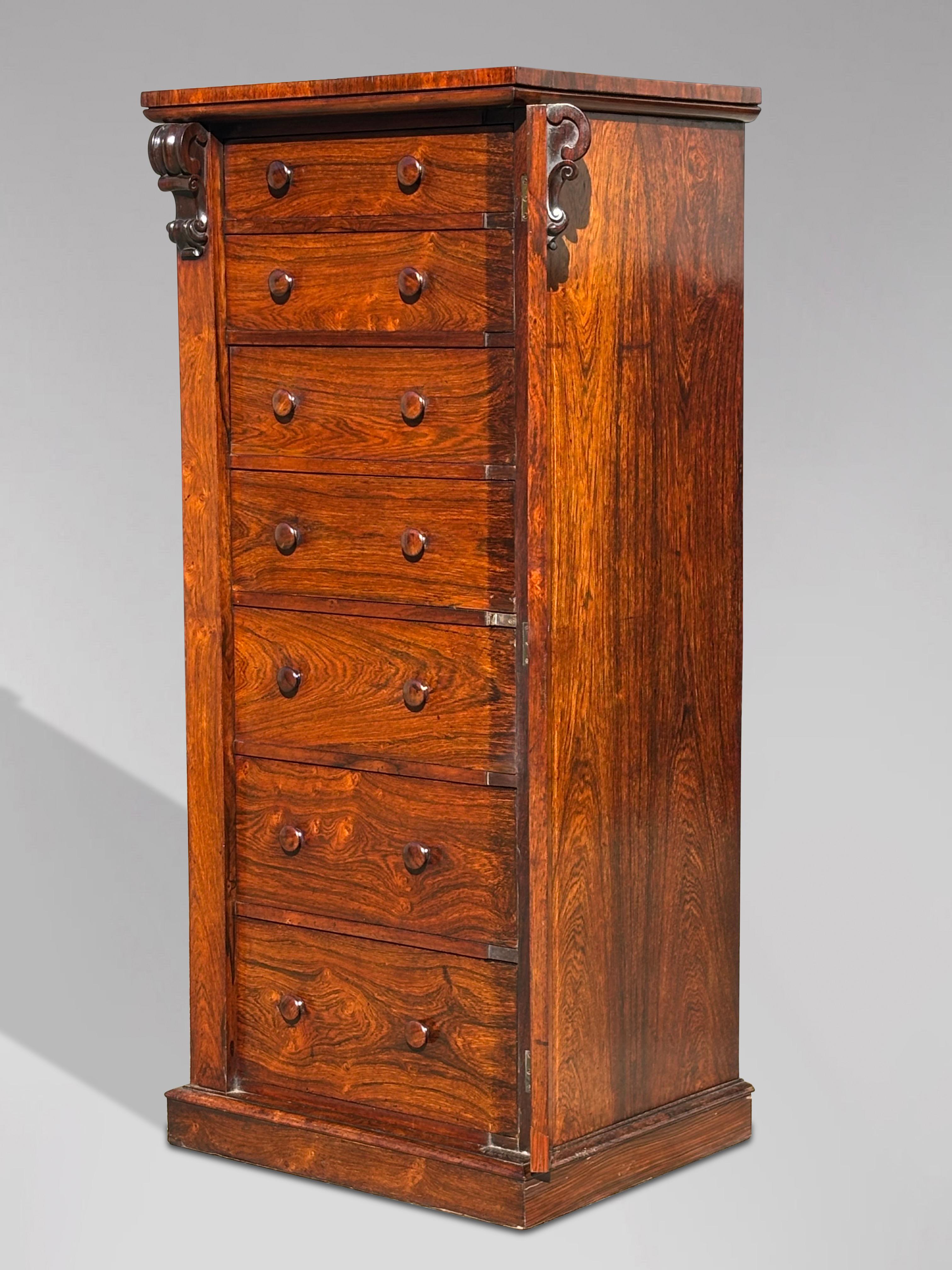 Britannico Cassapanca Wellington in legno di palissandro di epoca vittoriana della metà del XIX secolo in vendita