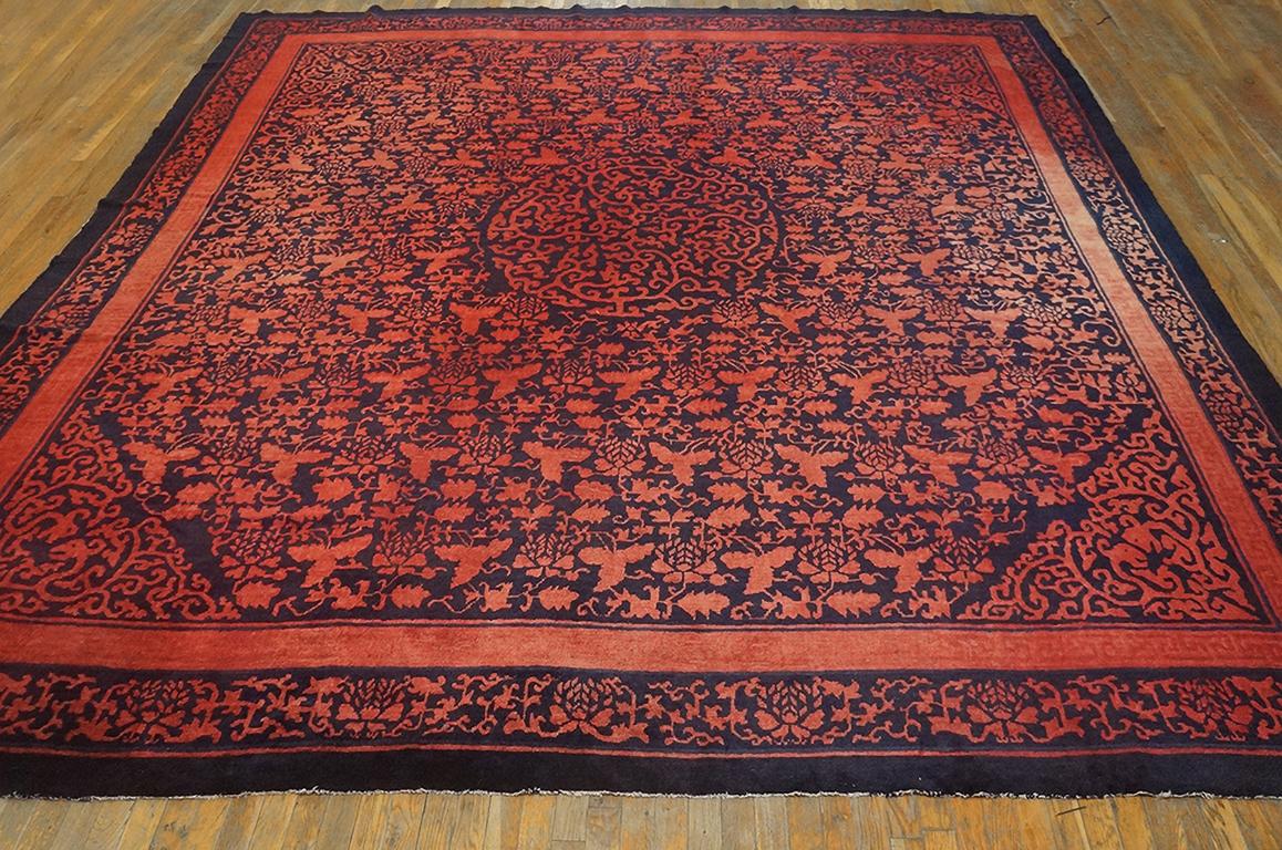 Hand-Knotted Mid 19th Century W. Chinese Kansu Carpet ( 11'6