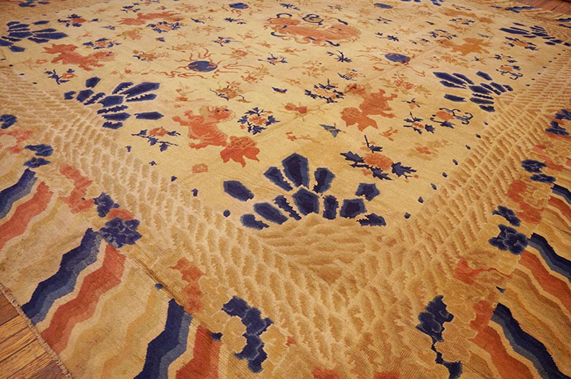 Hand-Knotted Mid-19th Century W. Chinese Ningxia Carpet For Sale