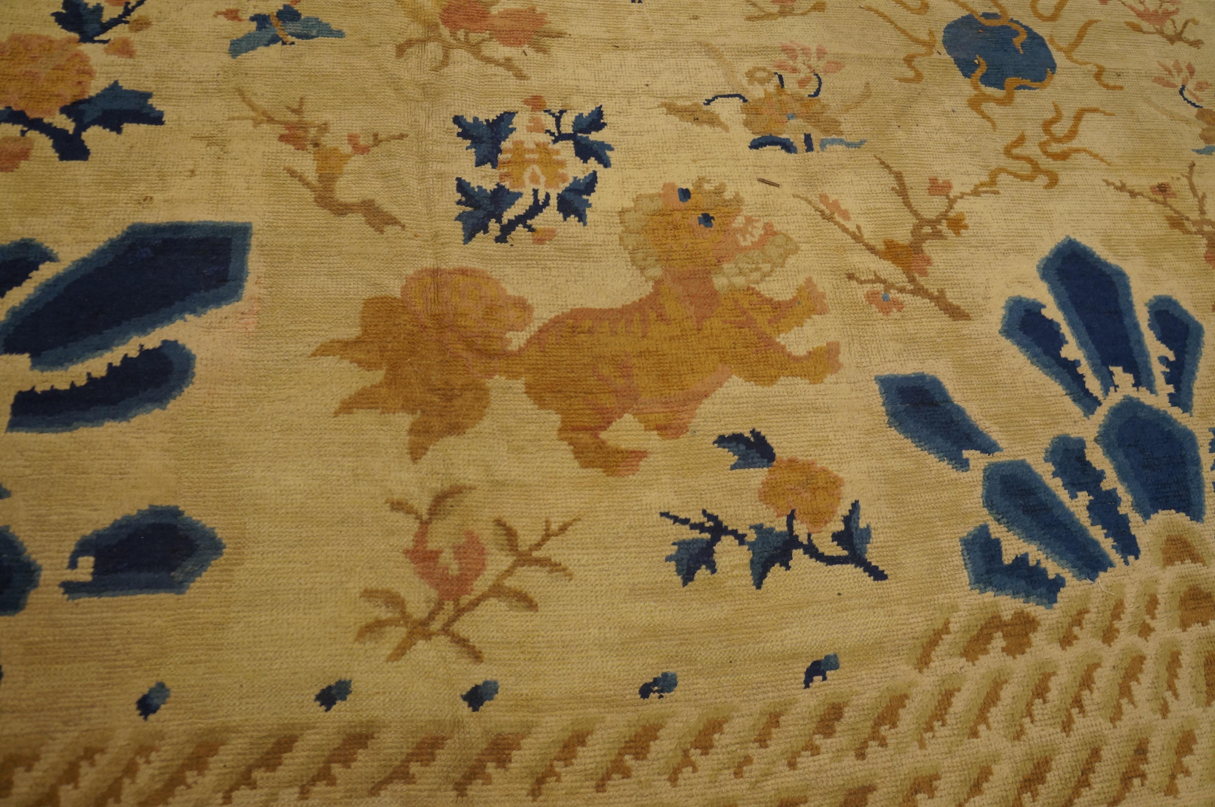 Wool Mid-19th Century W. Chinese Ningxia Carpet For Sale