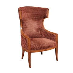 Mid-19th Century Walnut Continental Barrel Back Wing Chair